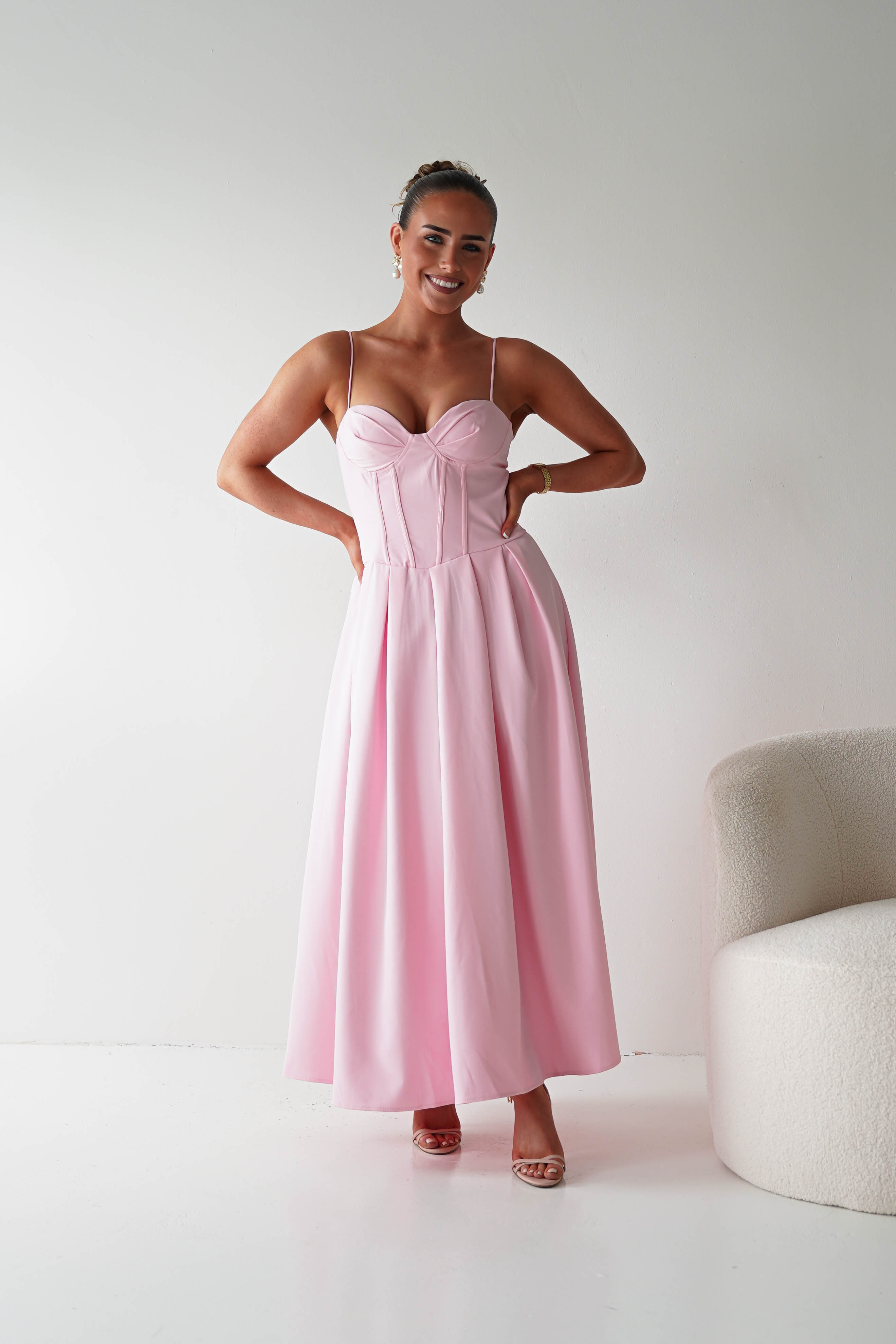 Oh Hello Clothing Women > Clothing > Dresses 1*DONE-64875D-Blush Pink Corset Midi Dress