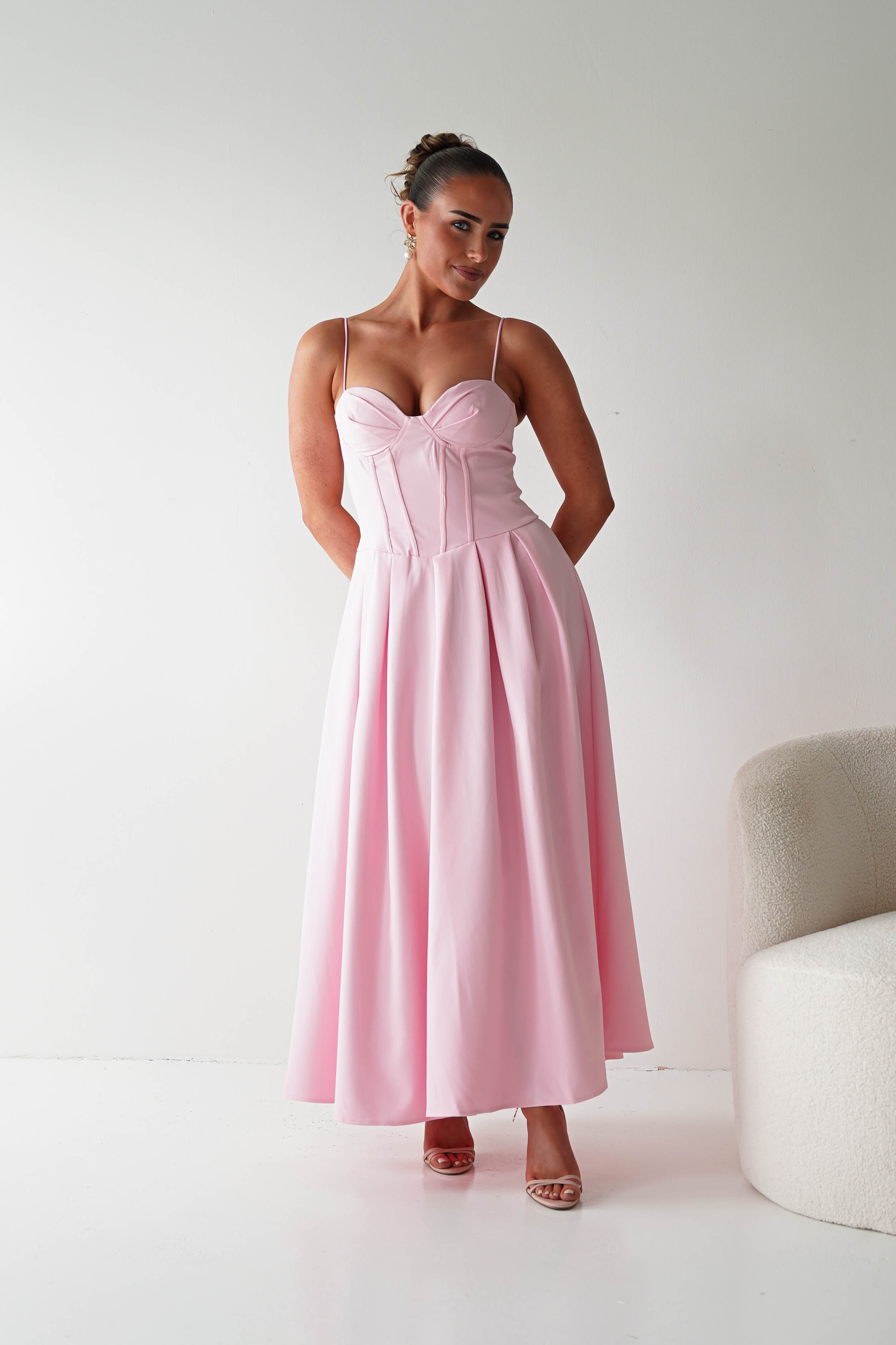 Oh Hello Clothing Women > Clothing > Dresses 1*DONE-64875D-Blush Pink Corset Midi Dress