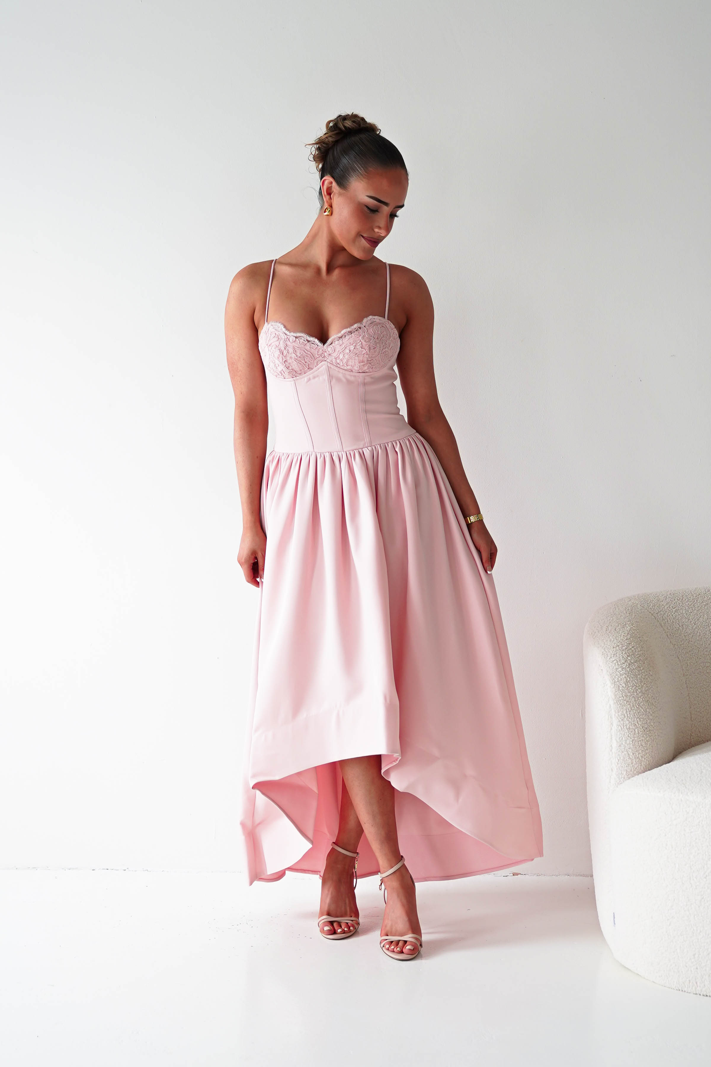 Oh Hello Clothing Women > Clothing > Dresses 1*DONE- 64900D-Blush Pink Lace Corset Midi Dress