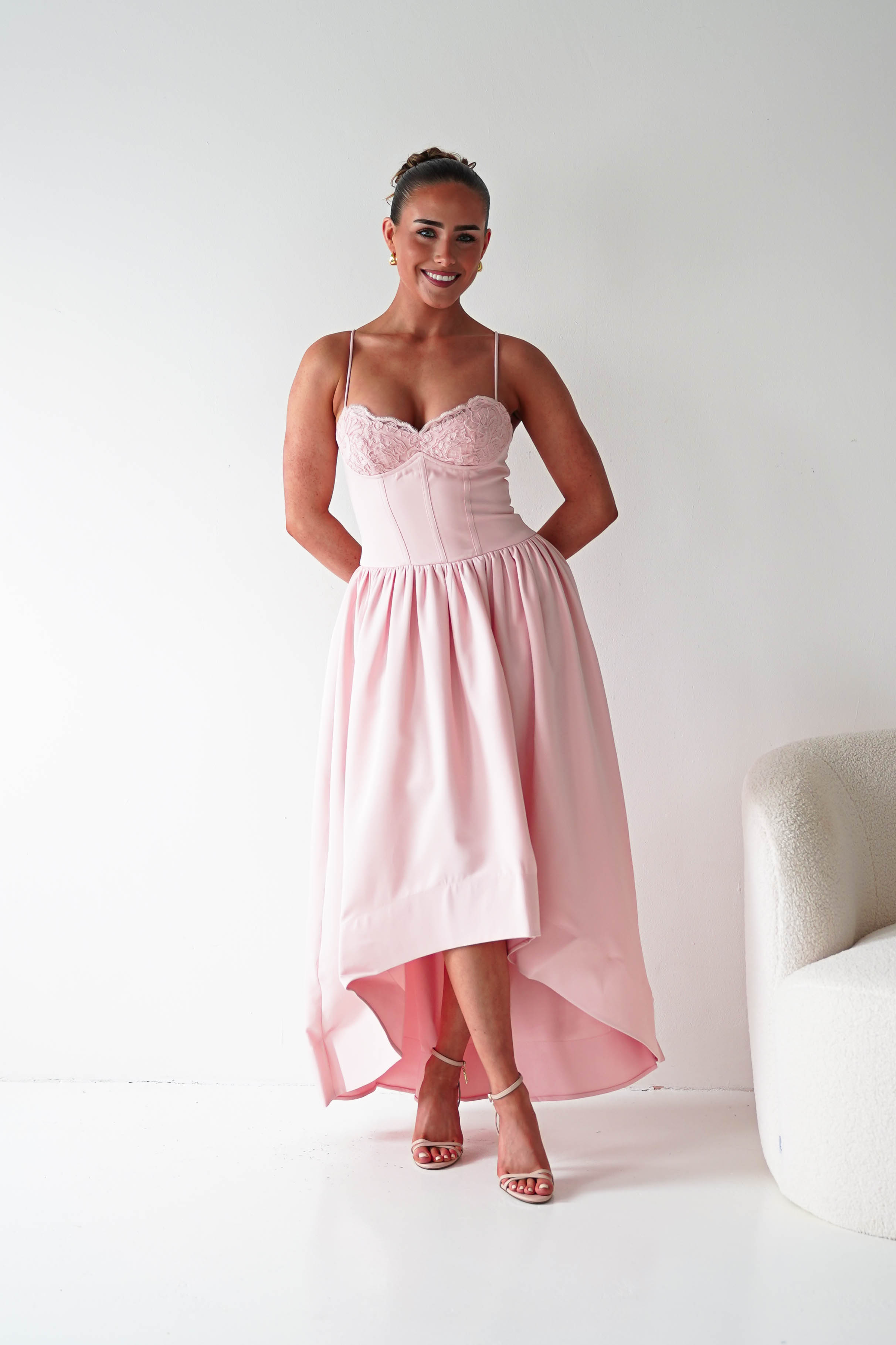 Oh Hello Clothing Women > Clothing > Dresses 1*DONE- 64900D-Blush Pink Lace Corset Midi Dress