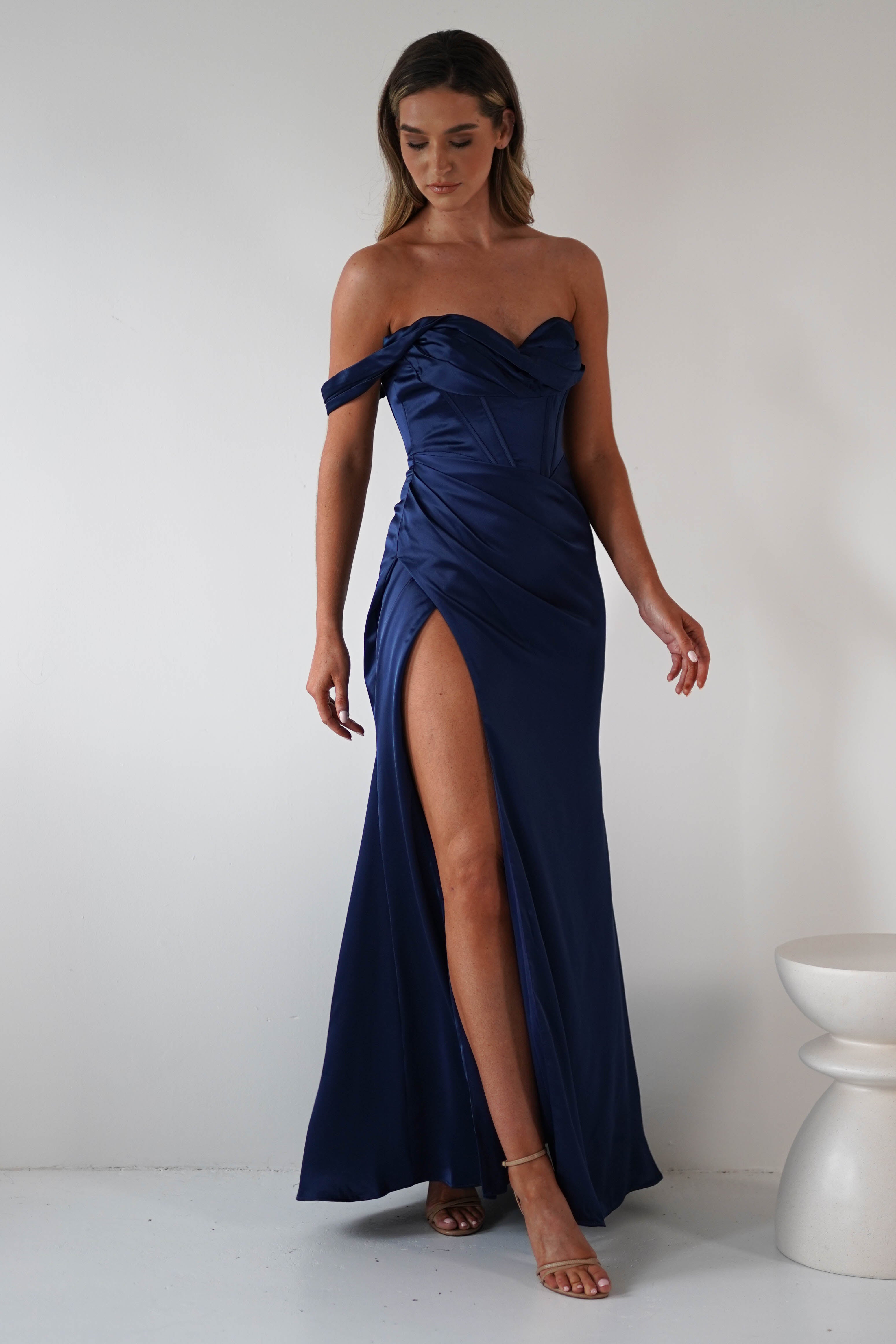 Nicolette Soft Satin Maxi Gown | Navy | Debs & Prom | Formal Gown | Oh Hello Clothing