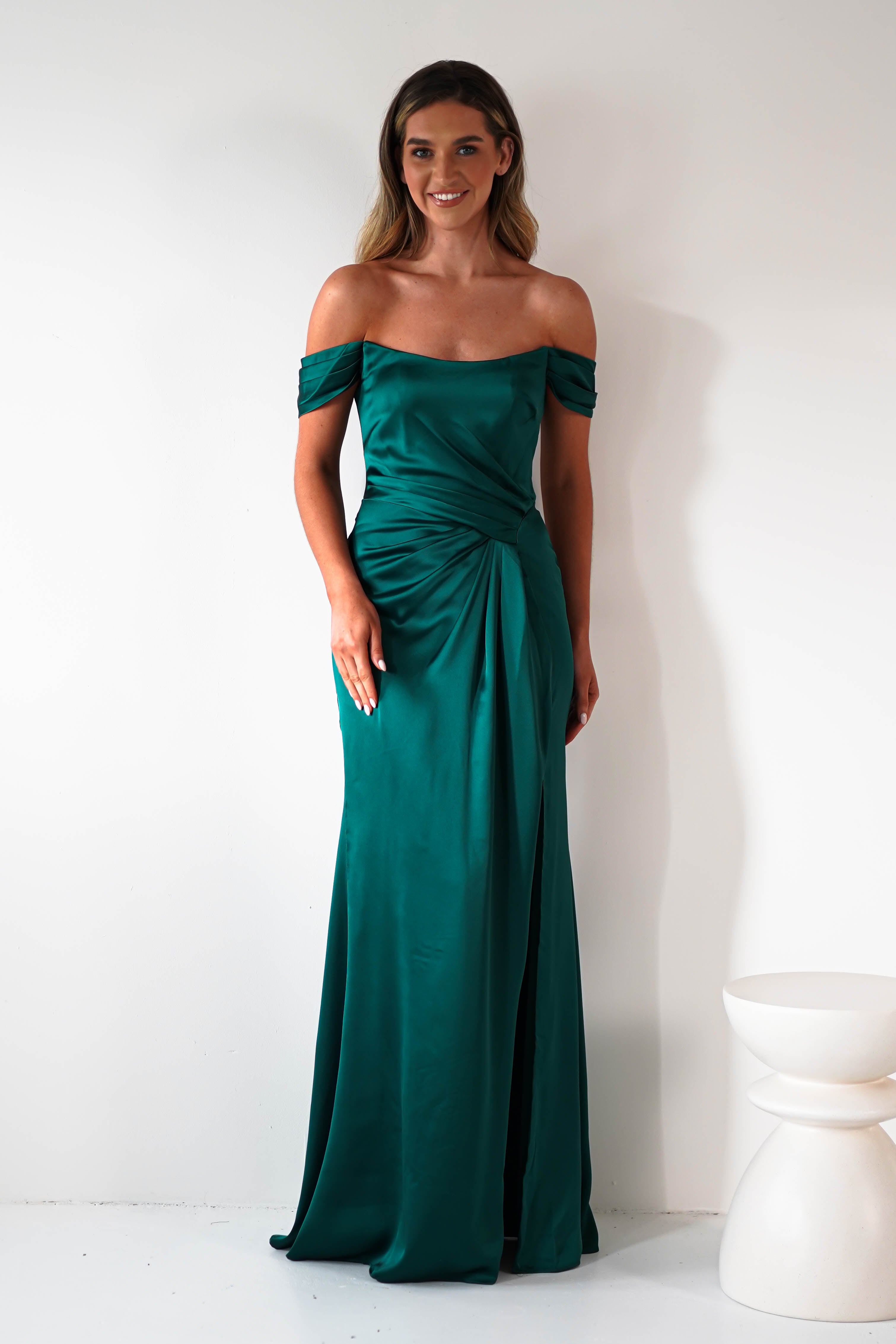 Jessi Soft Saton Maxi Gown | Emerald Green | Debs & Prom | Formal Gown | Oh Hello Clothing