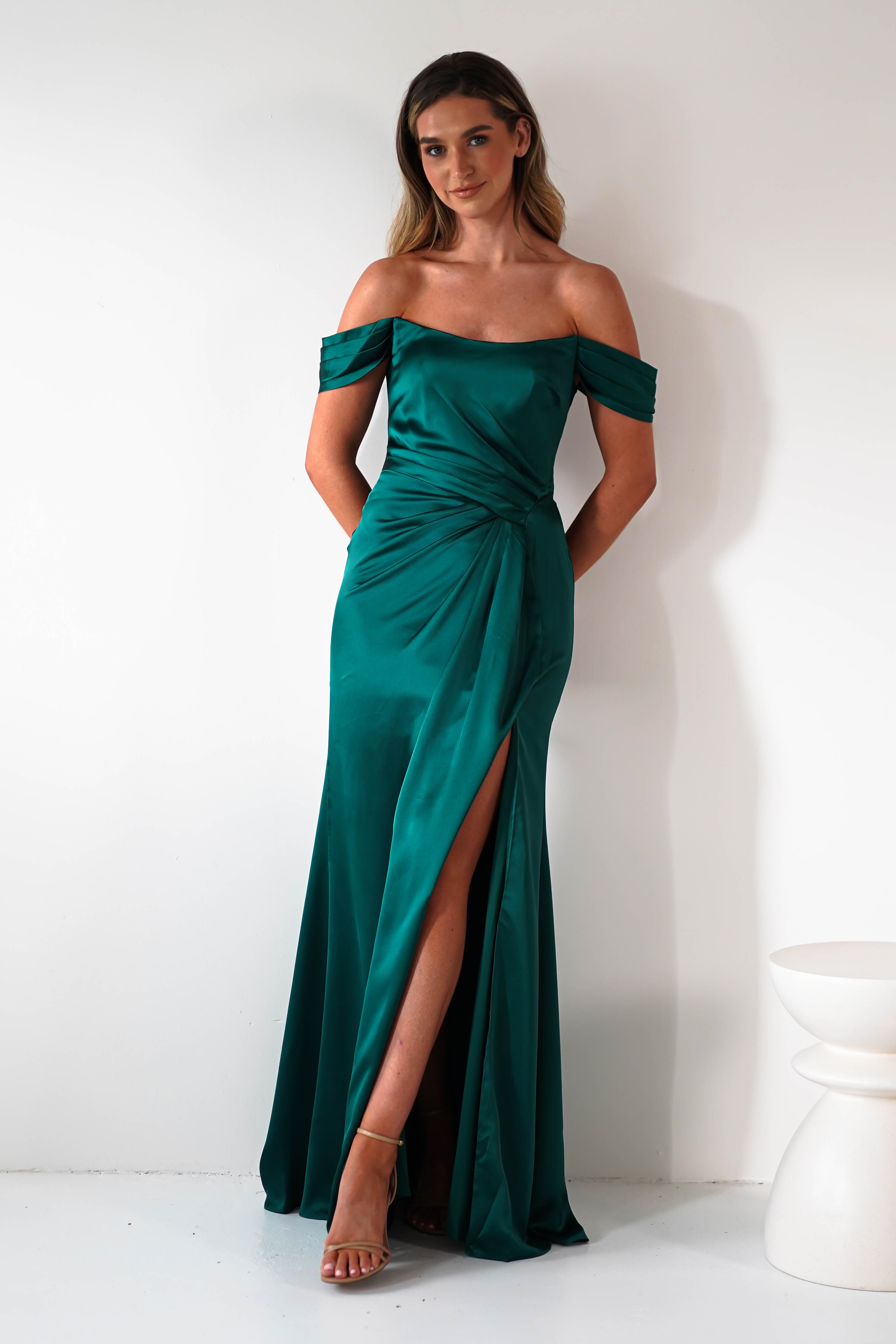 Jessi Soft Saton Maxi Gown | Emerald Green | Debs & Prom | Formal Gown | Oh Hello Clothing