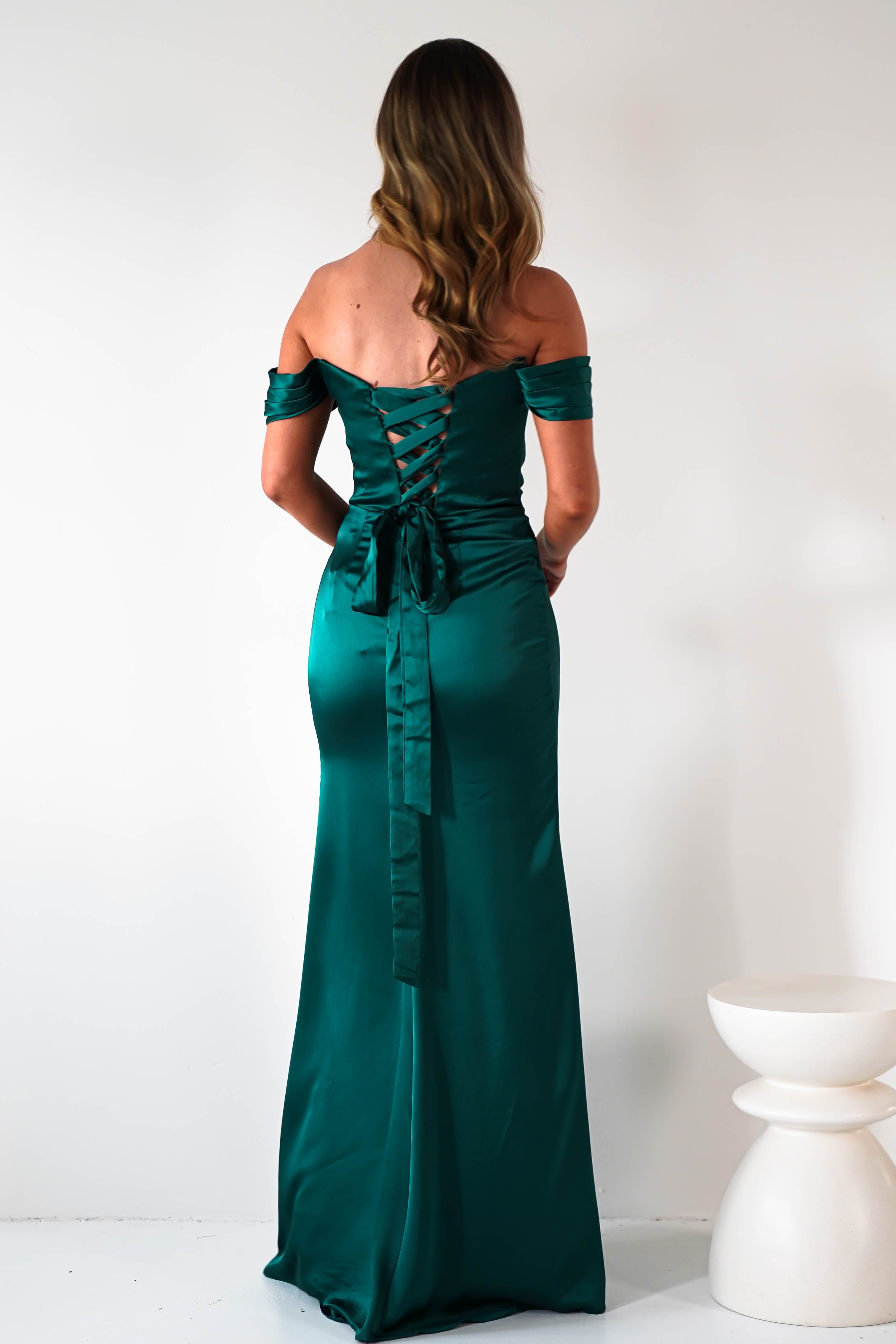 Jessi Soft Saton Maxi Gown | Emerald Green | Debs & Prom | Formal Gown | Oh Hello Clothing