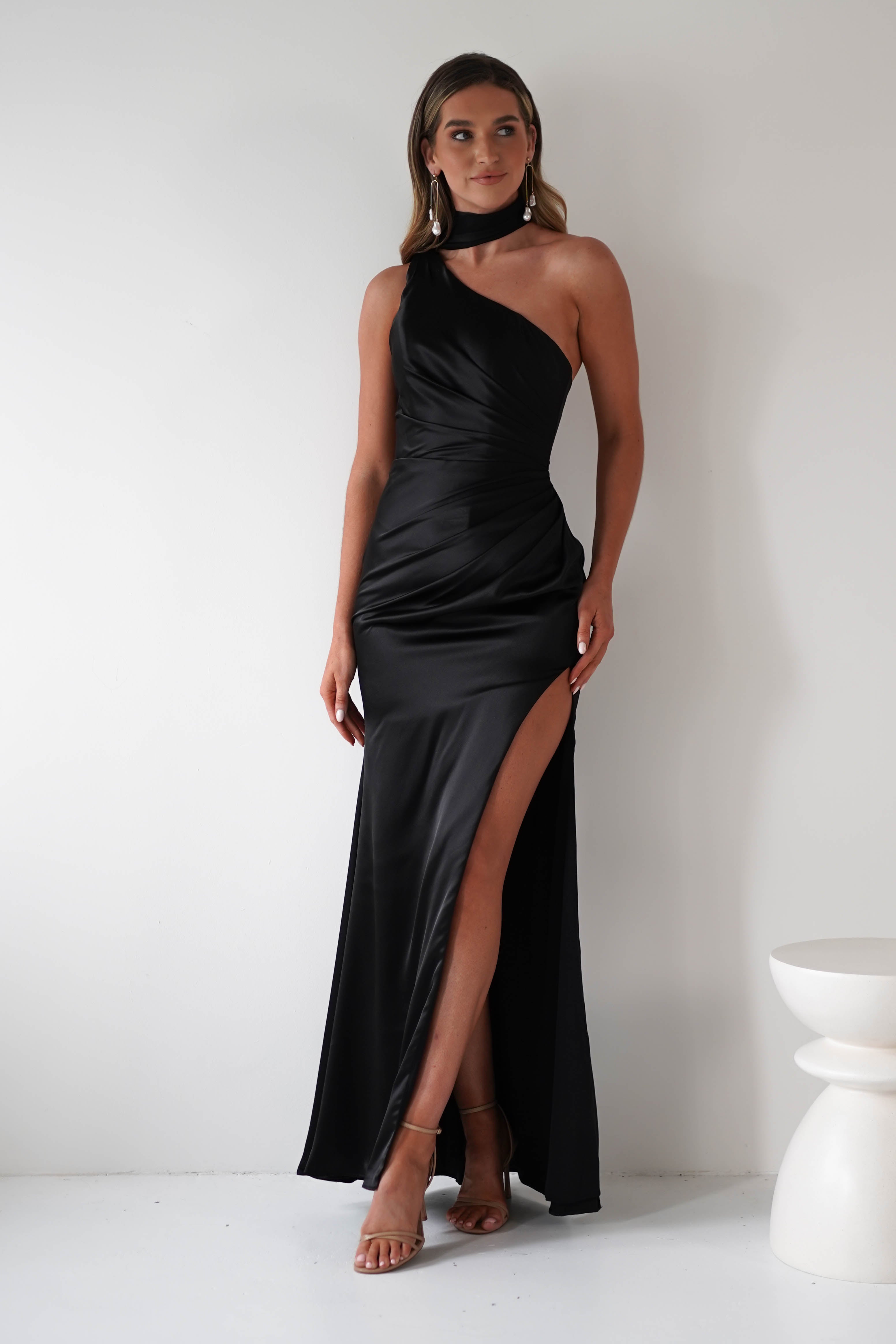 Aletta Soft Satin Maxi Gown | Black | Debs & Prom | Formal Gown | Oh Hello Clothing