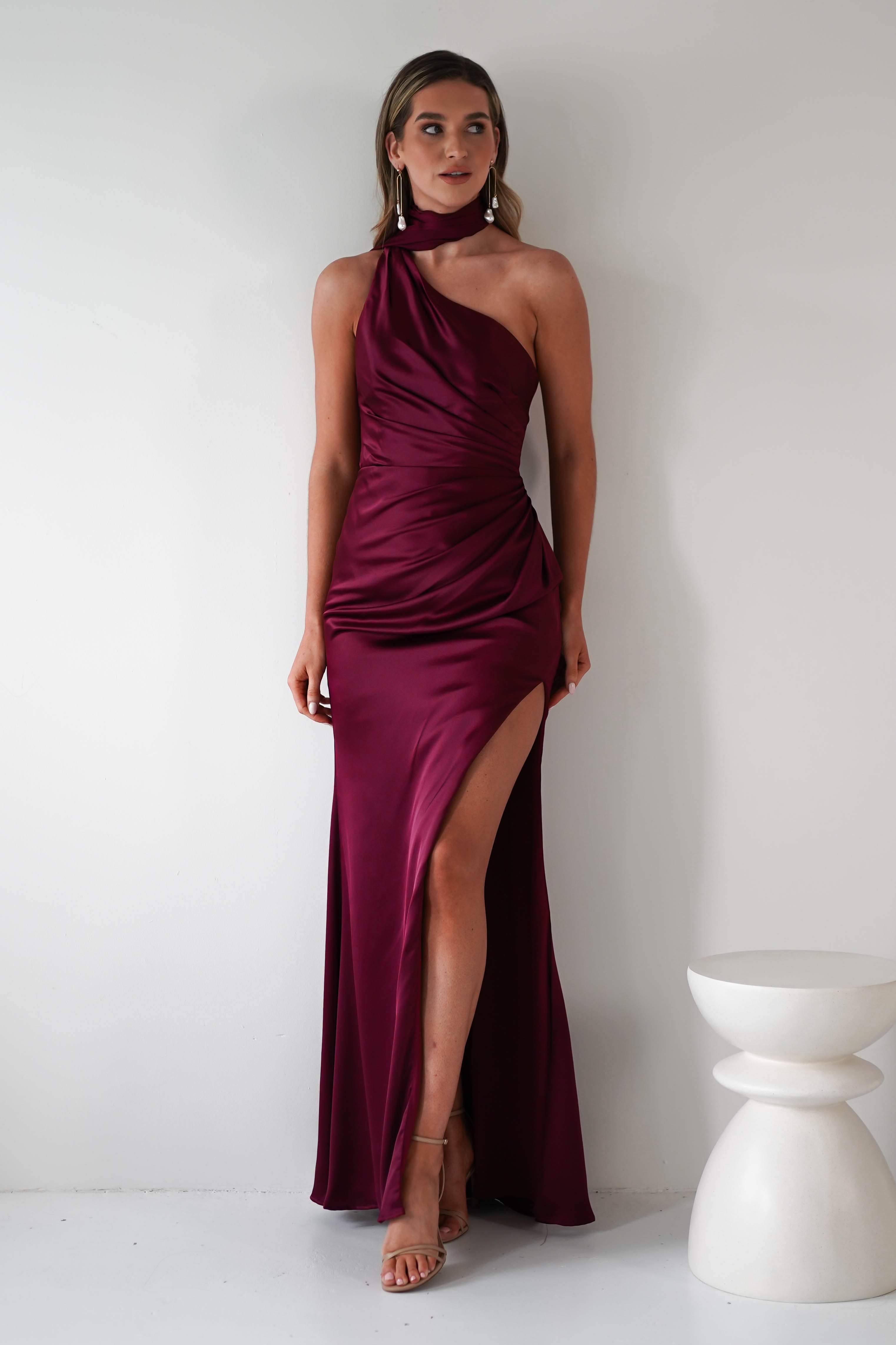 Aletta Soft Satin Maxi Gown | Dark Wine | Debs & Prom | Formal Gown | Oh Hello Clothing
