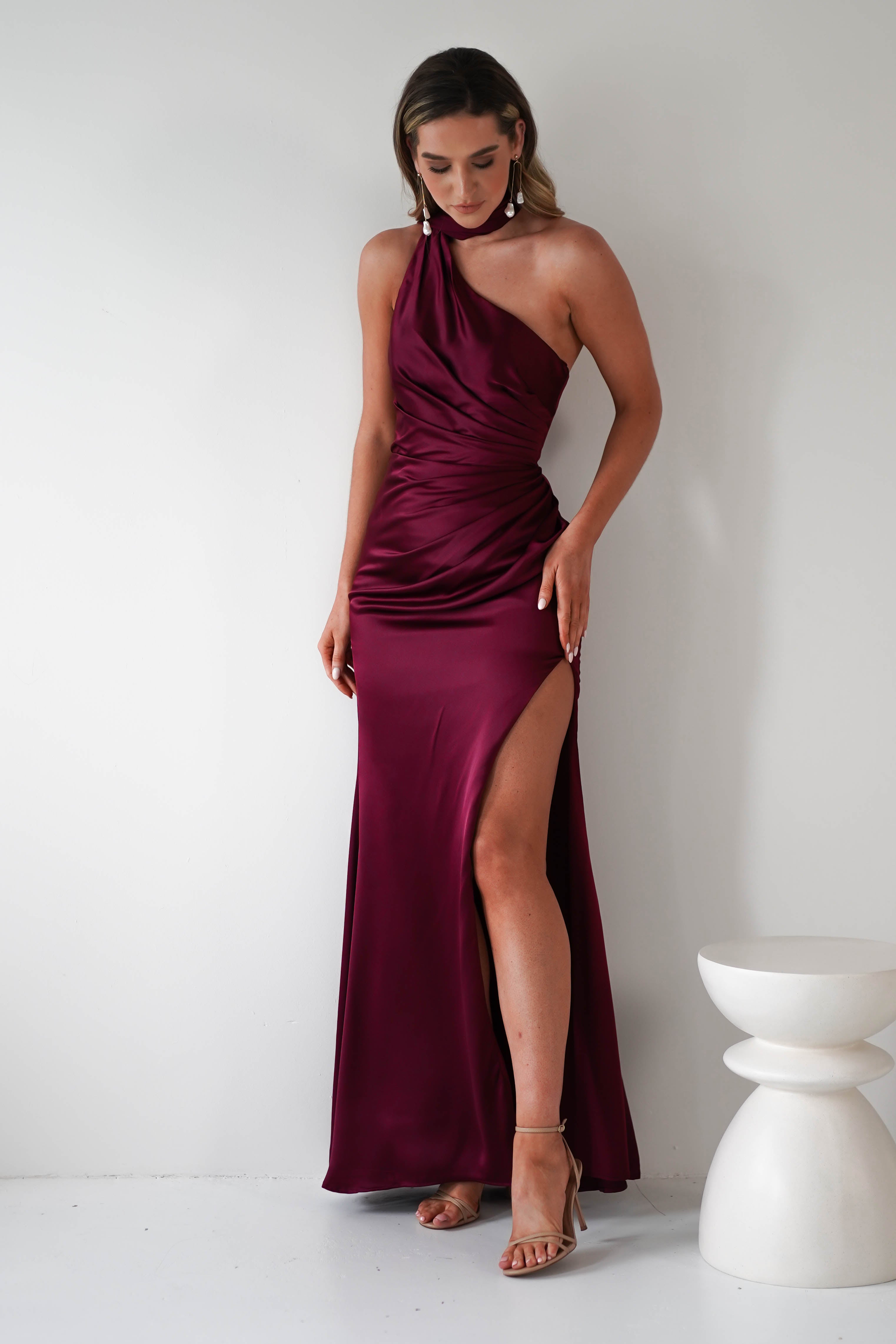 Aletta Soft Satin Maxi Gown | Dark Wine | Debs & Prom | Formal Gown | Oh Hello Clothing