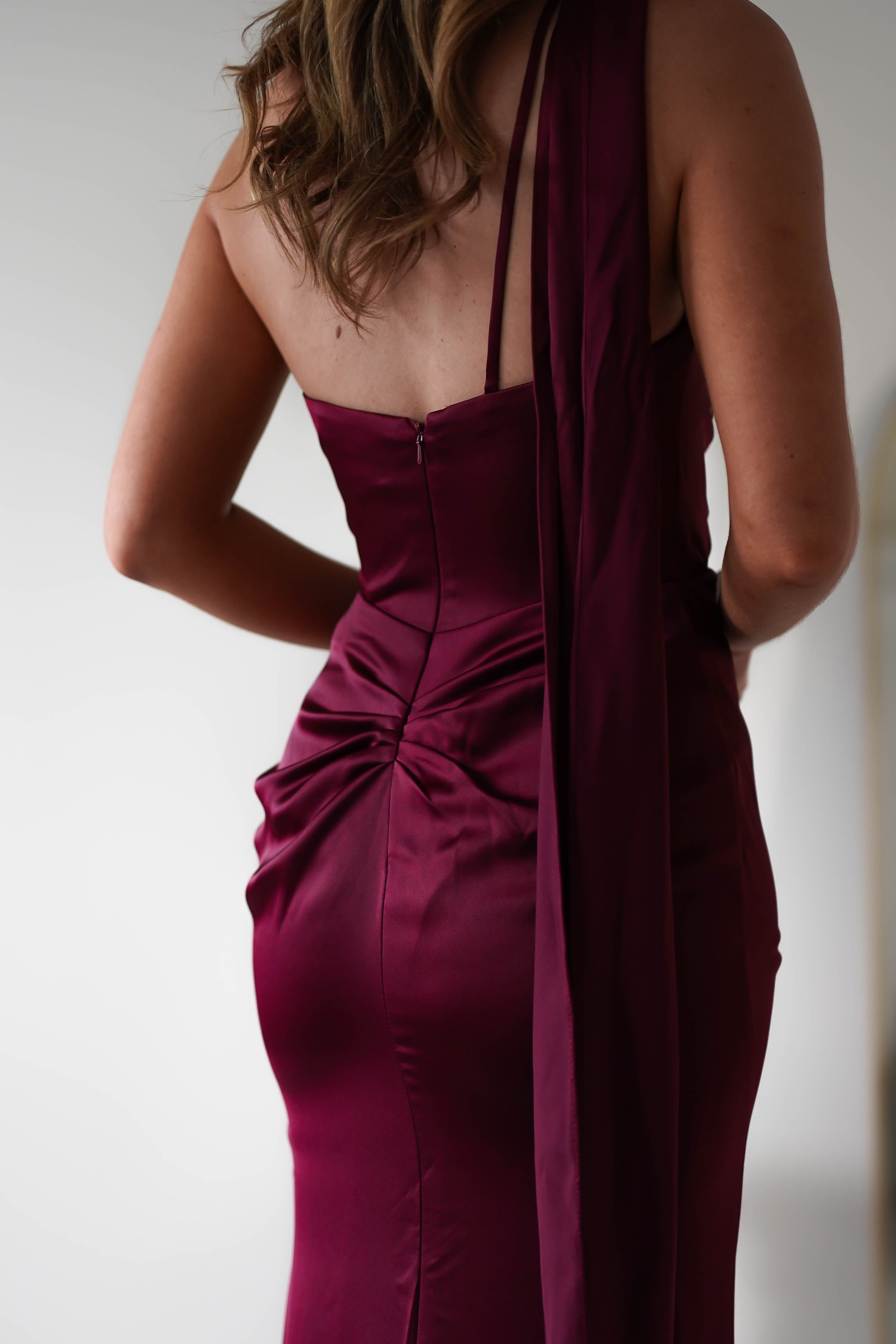 Aletta Soft Satin Maxi Gown | Dark Wine | Debs & Prom | Formal Gown | Oh Hello Clothing