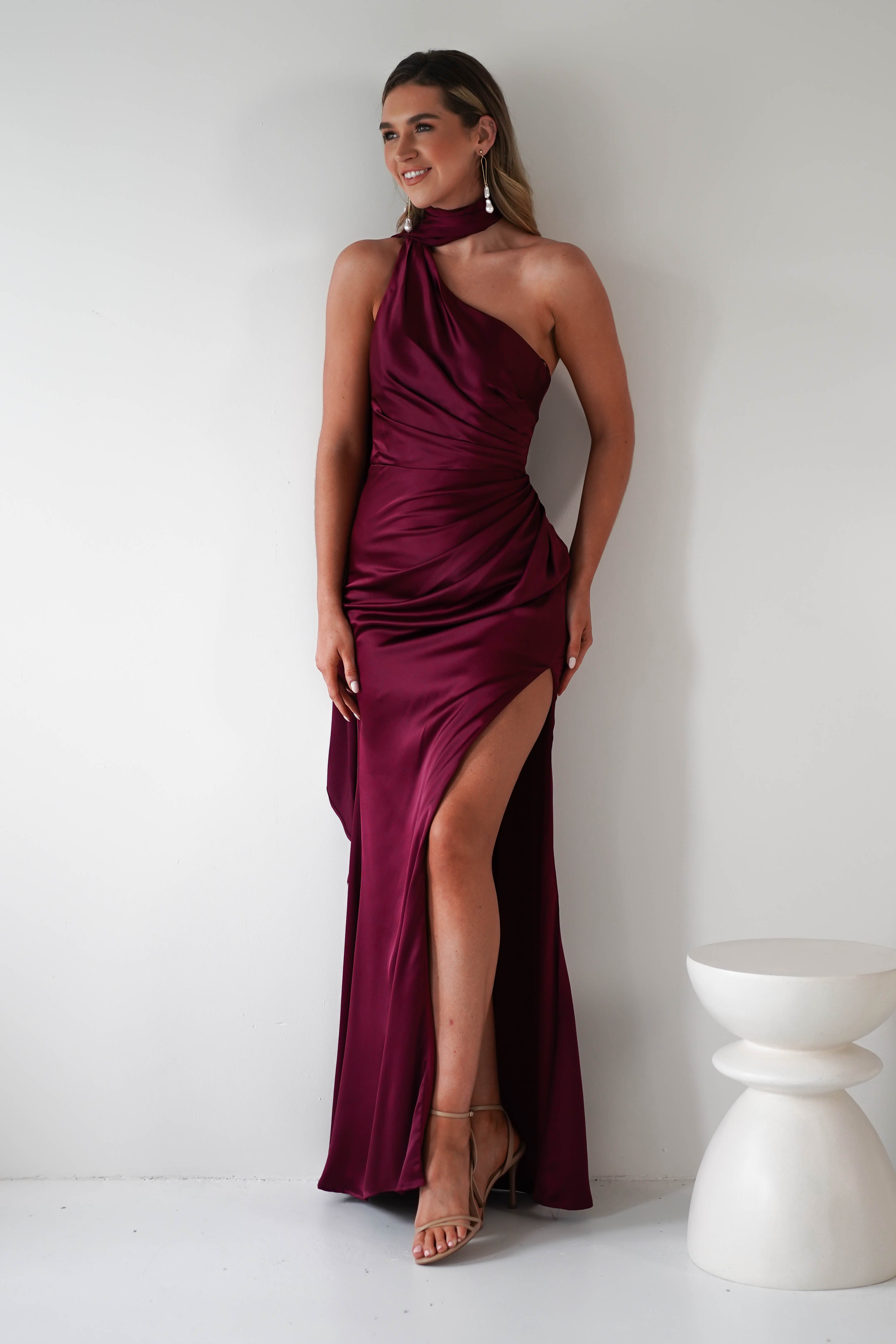 Aletta Soft Satin Maxi Gown | Dark Wine | Debs & Prom | Formal Gown | Oh Hello Clothing