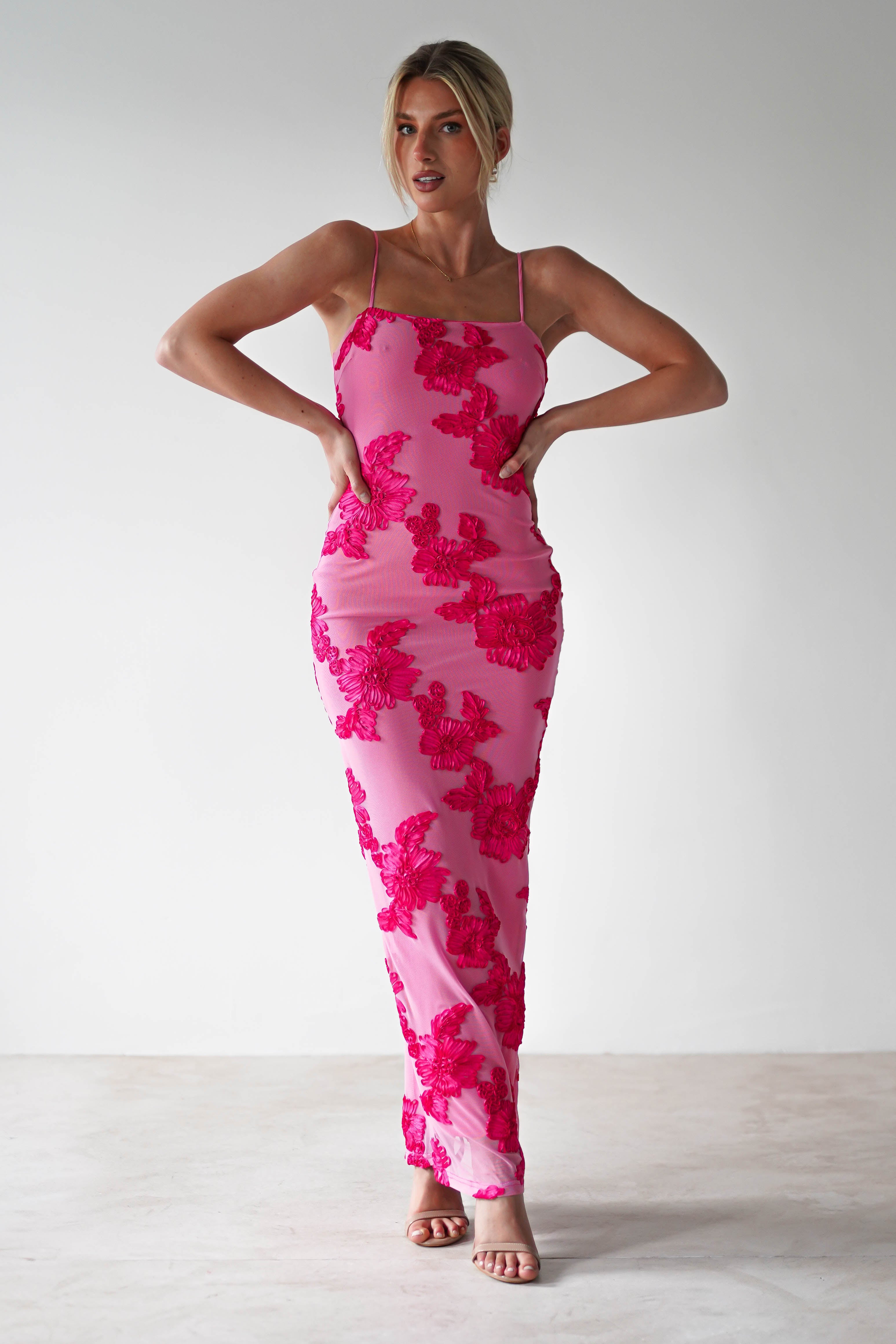Adora Floral Mesh Maxi Dress Pink | Wedding Guest Dress | Maxi | Mesh | Oh Hello Clothing