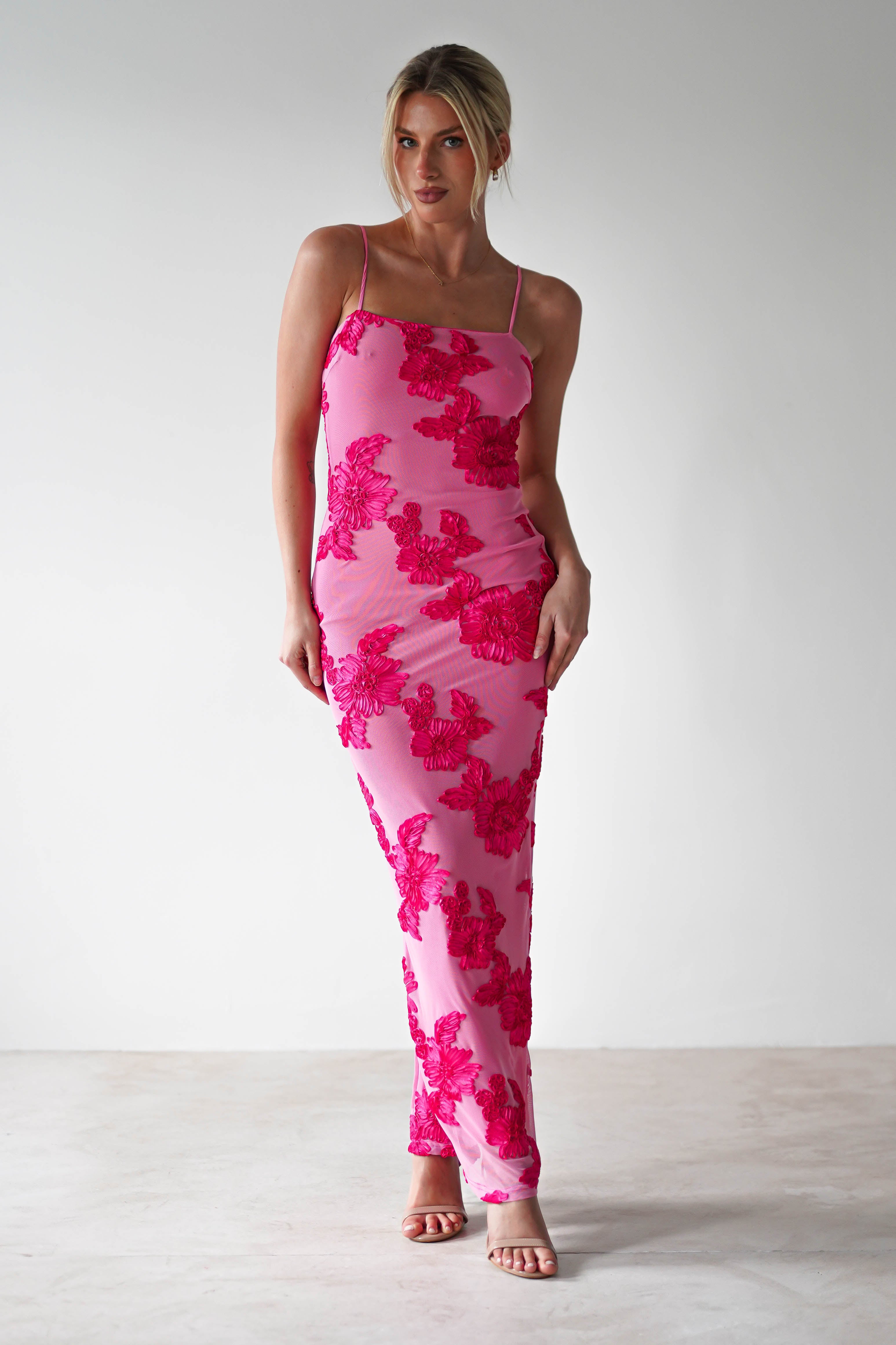 Adora Floral Mesh Maxi Dress Pink | Wedding Guest Dress | Maxi | Mesh | Oh Hello Clothing