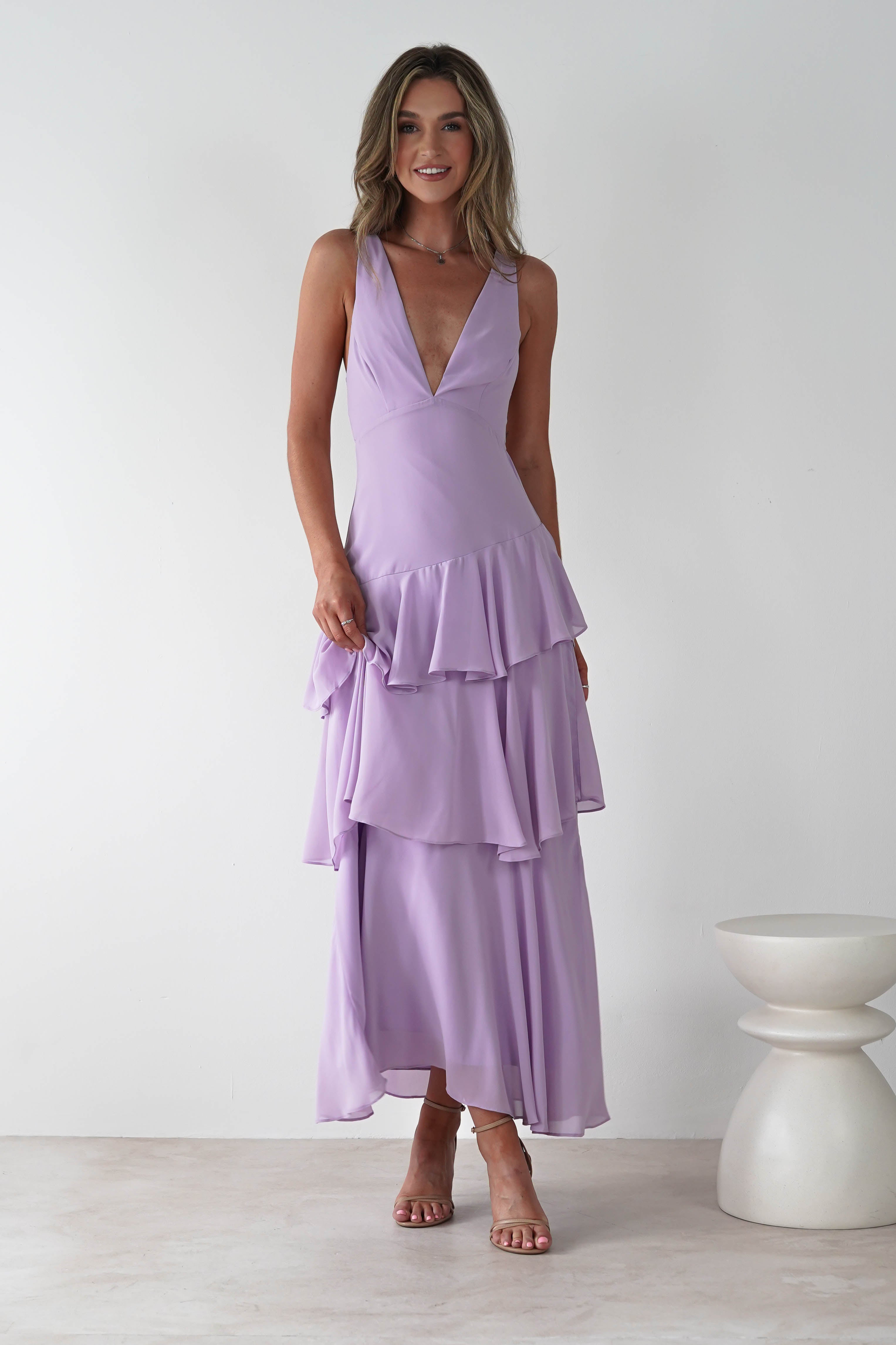 Andalusia Ruffle Maxi Dress Lilac | Wedding Guest Dress | Maxi | Oh Hello Clothing