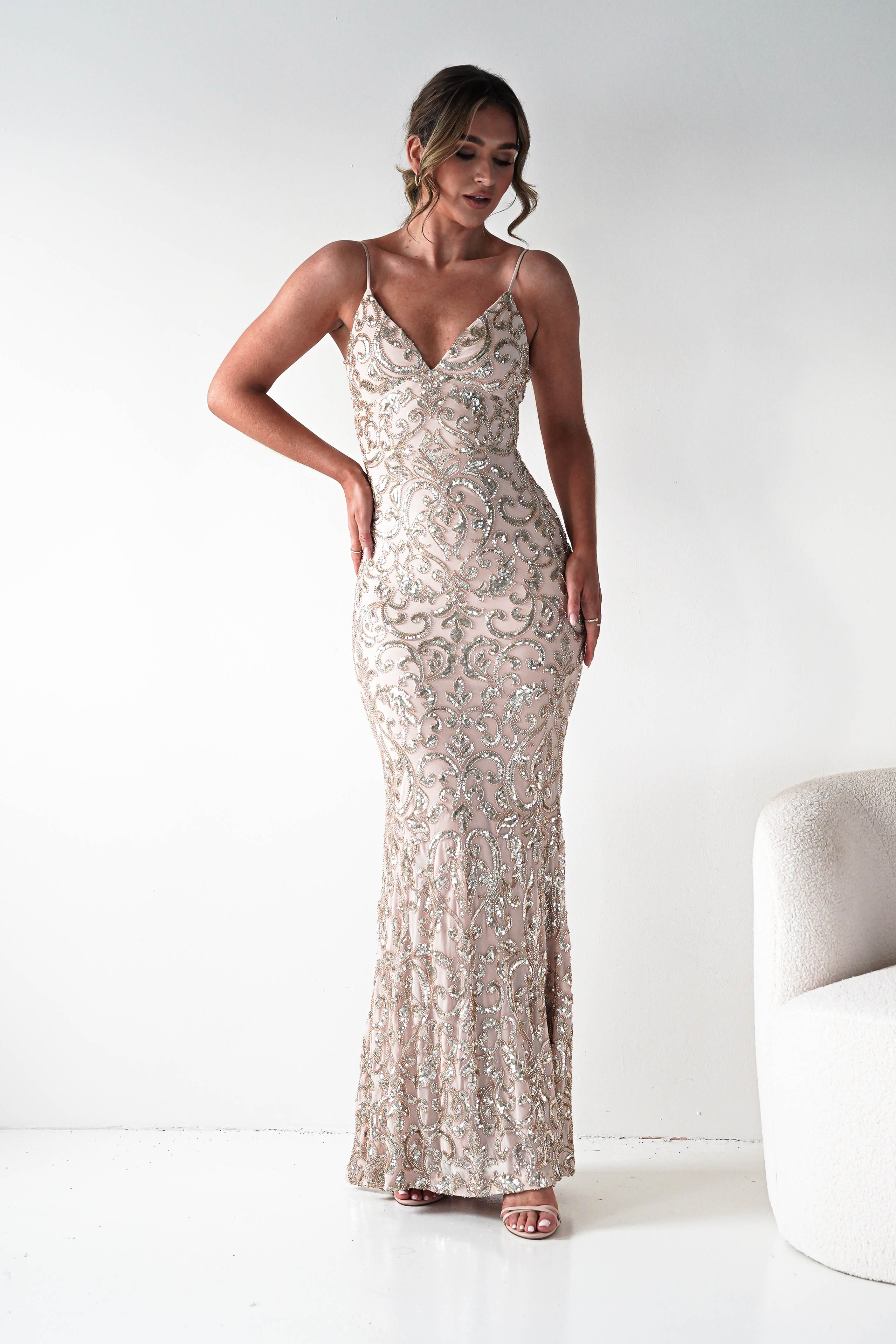 Oh Hello Clothing Debs & Prom Dresses 1*done-Aster Iridescent Beaded Embellished Gown |gold