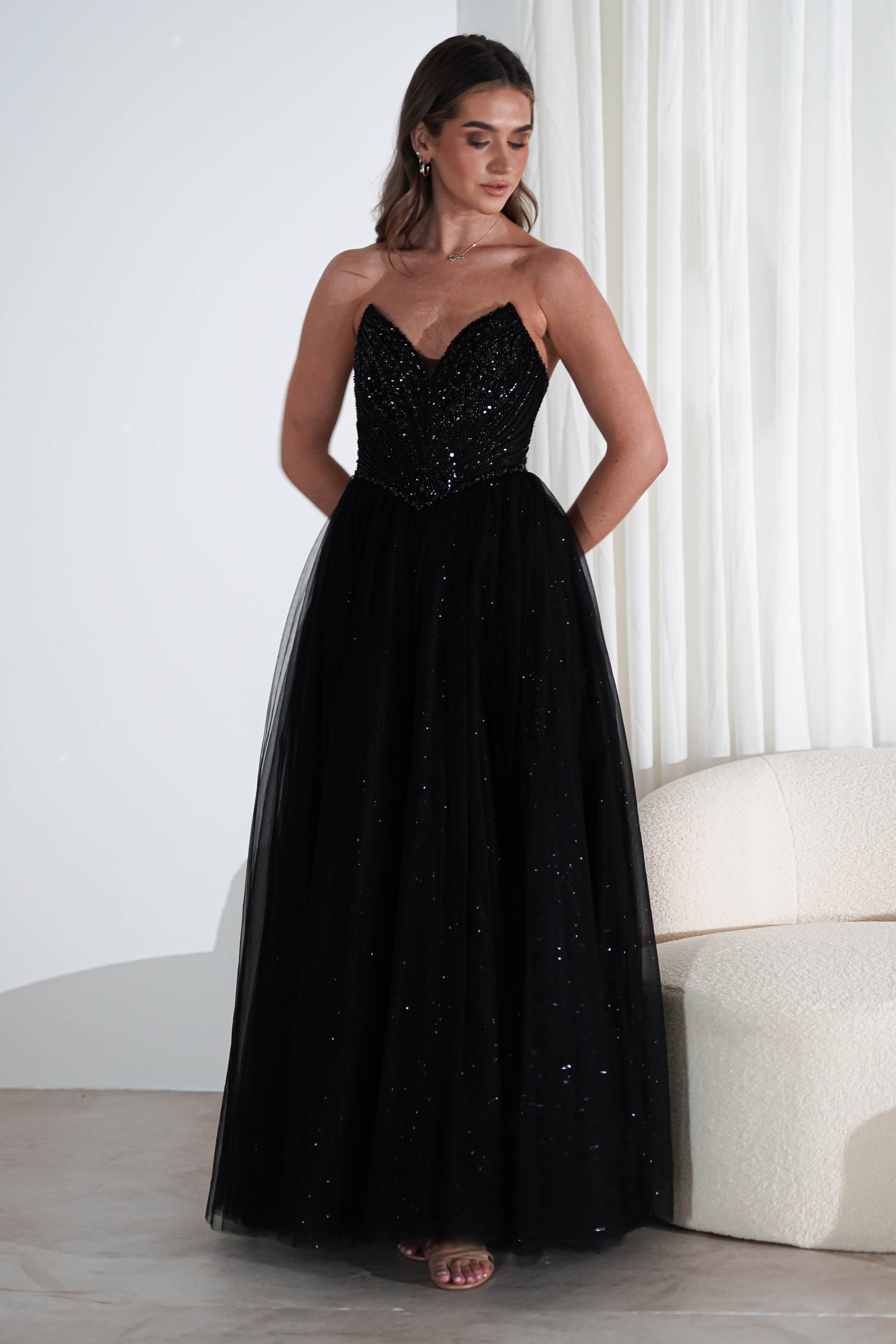 Priscilla Princess Glitter Gown | Black | Debs & Prom | Formal Gown | Oh Hello Clothing