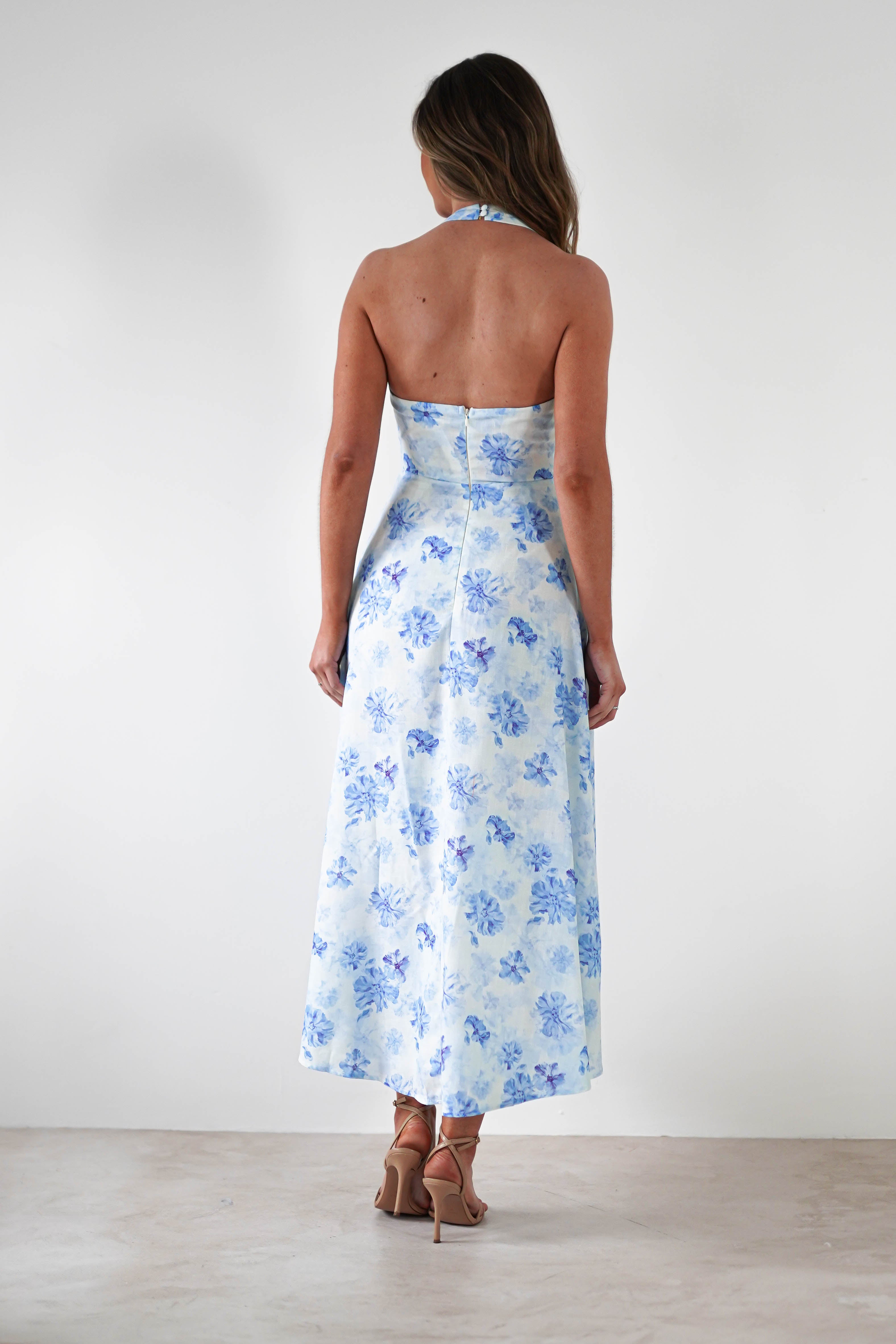 Suzette Floral Skater Maxi Dress Blue/White | Wedding Guest Dress | Maxi | Skater | Oh Hello Clothing
