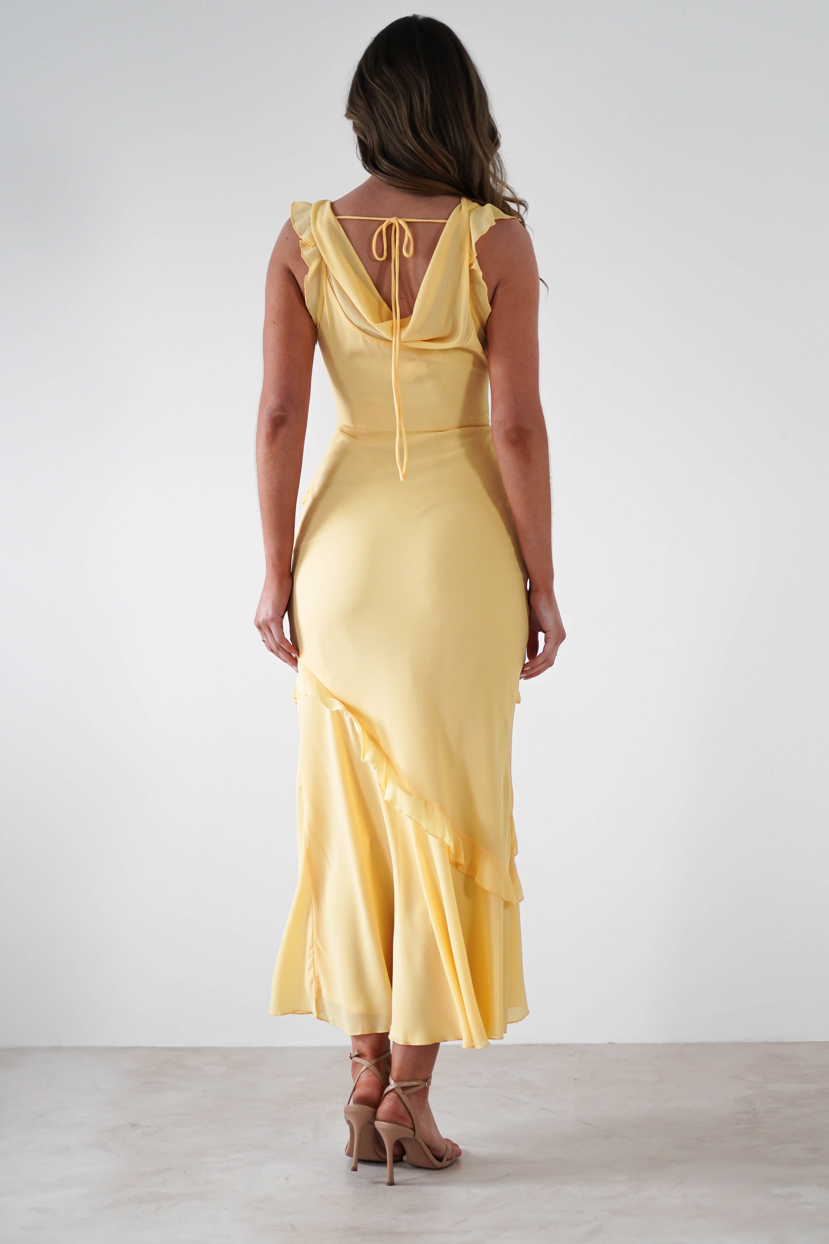 Lauretta Ruffle Chiffon Maxi Dress Yellow | Wedding Guest Dress | Maxi | Chiffon | Oh Hello Clothing
