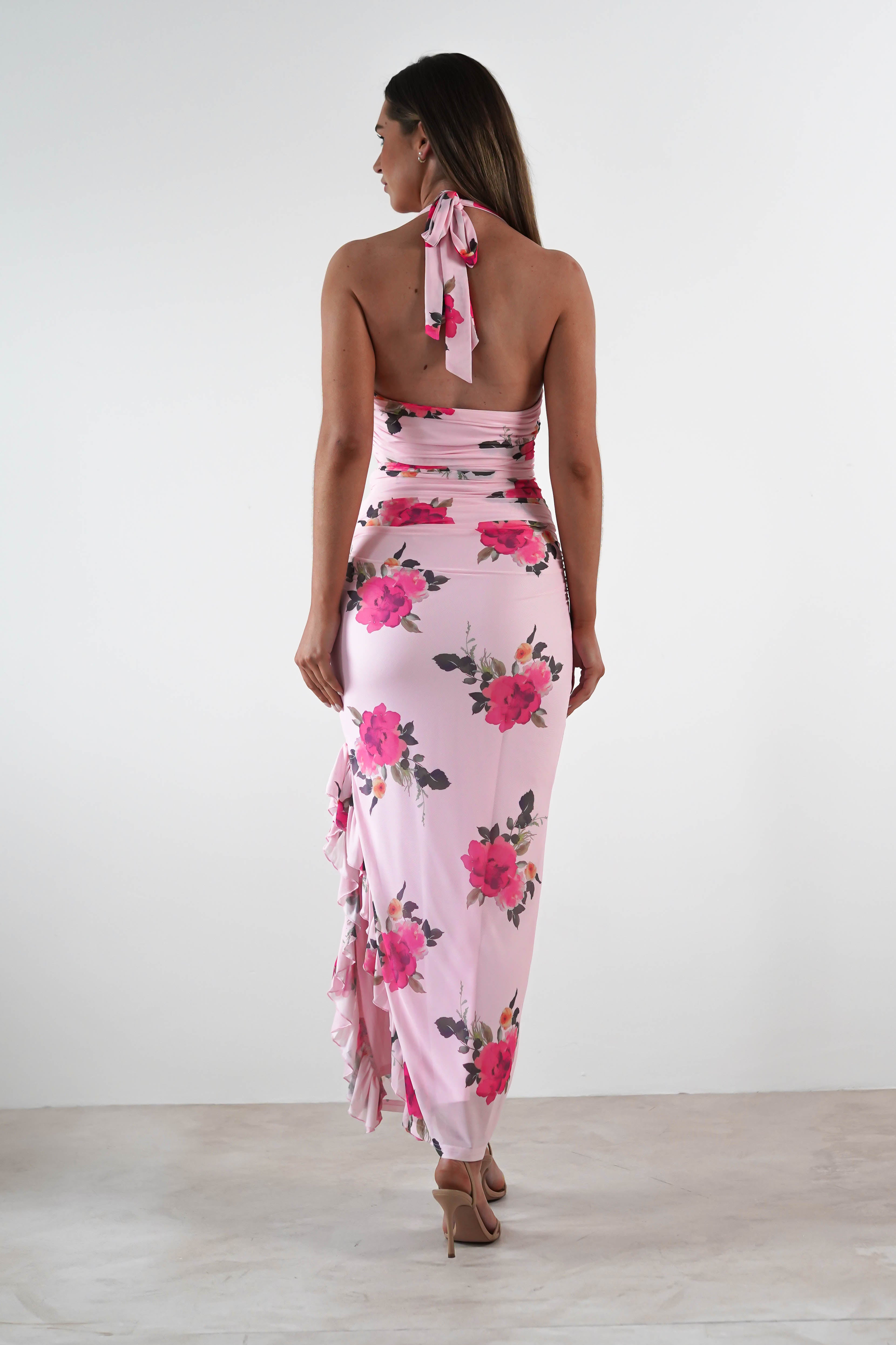 Emmaline Floral Bodycon Maxi Dress Pink | Wedding Guest Dress | Bodycon | Maxi | Oh Hello Clothing