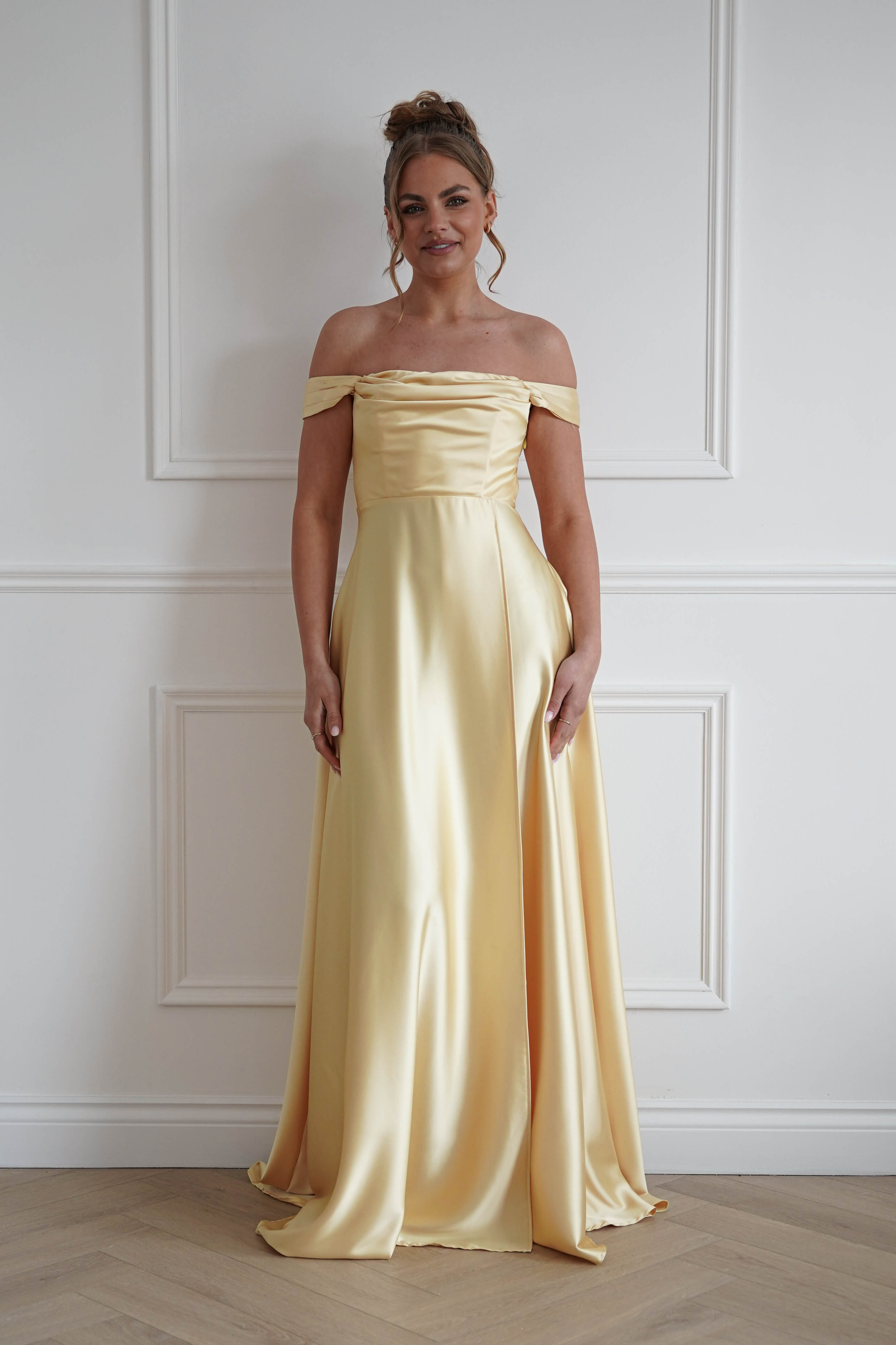 Oh Hello Clothing Women > Clothing > Dresses 1*Done-Butter Yellow Satin Maxi Dress