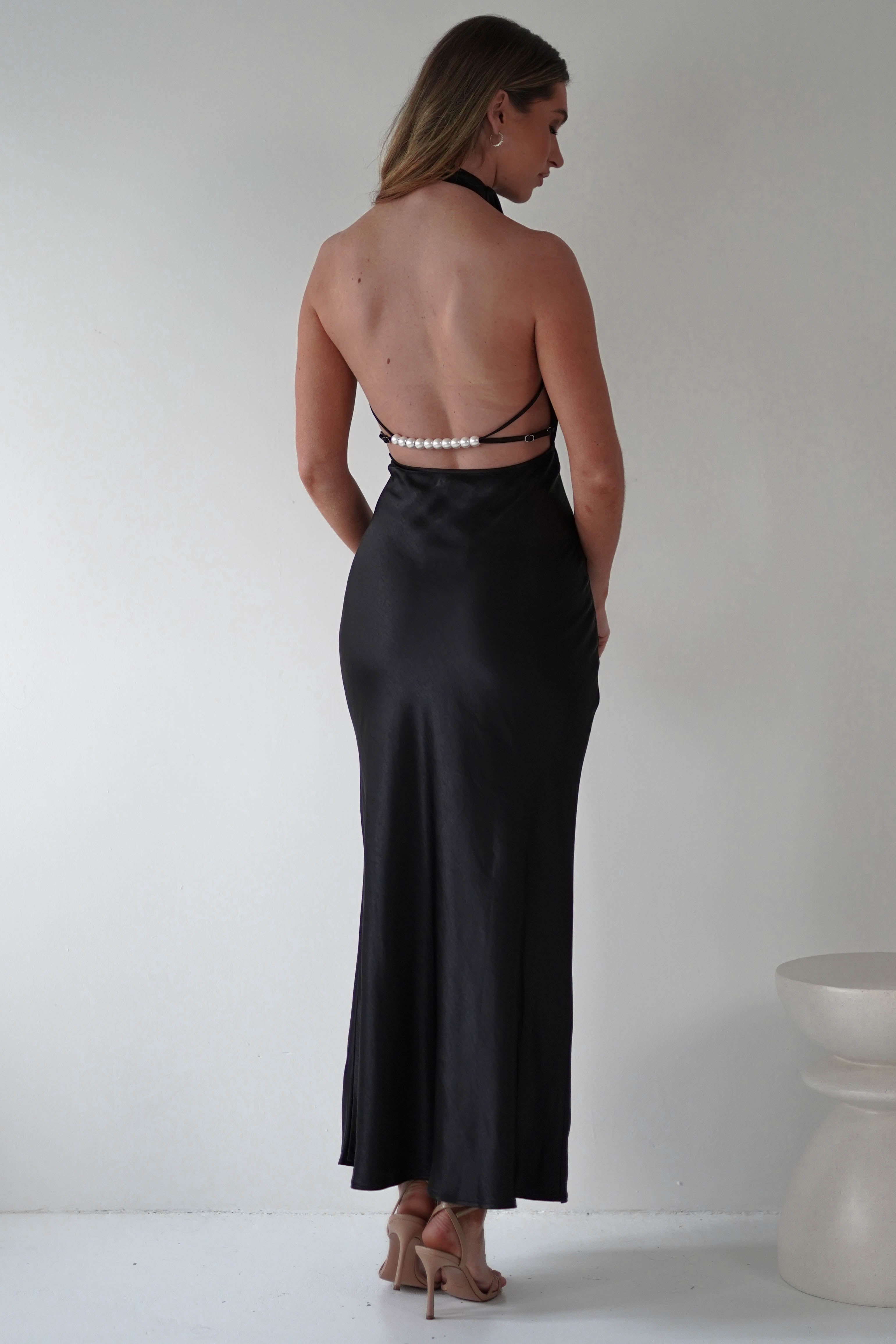 Capriana Pearl Back Maxi Dress Black | Wedding Guest Dress | Maxi | Oh Hello Clothing