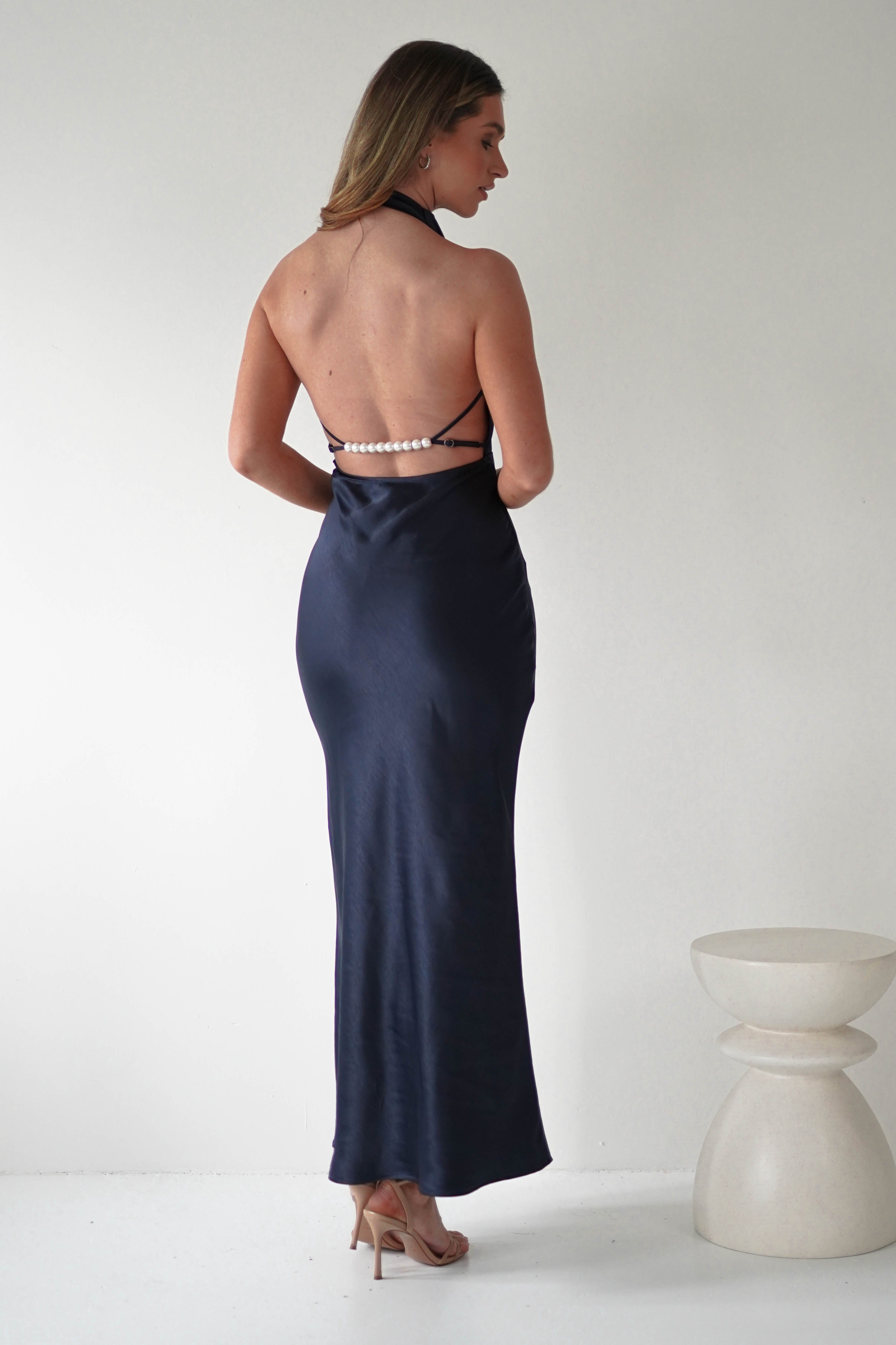 Capriana Pearl Back Maxi Dress Navy | Wedding Guest Dress | Maxi | Oh Hello Clothing