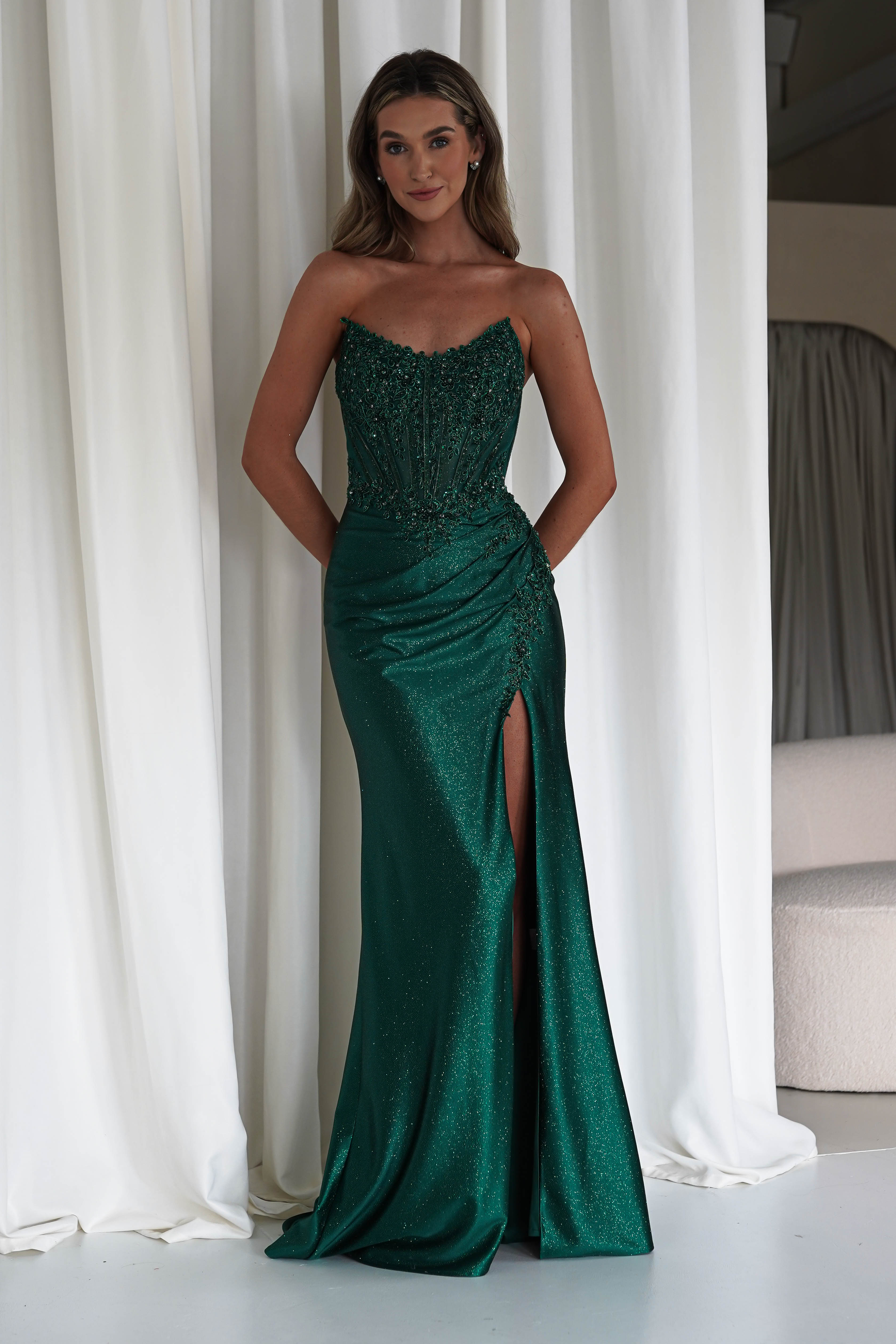 Caspian Embellished Bodycon Gown | Emerald Green | Debs & Prom | Formal Gown | Oh Hello Clothing