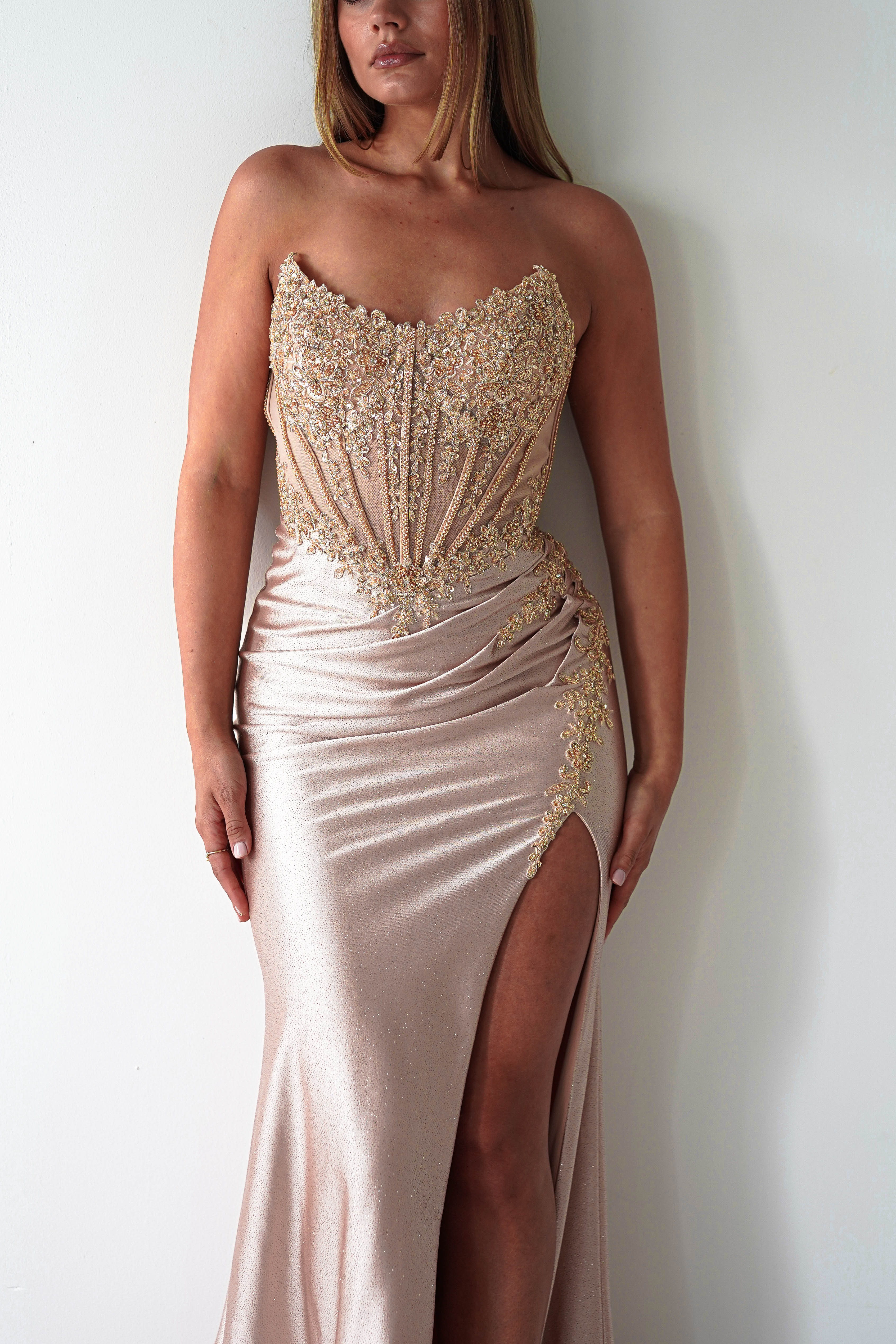 Caspian Embellished Bodycon Gown | Gold | Debs & Prom | Formal Gown | Oh Hello Clothing
