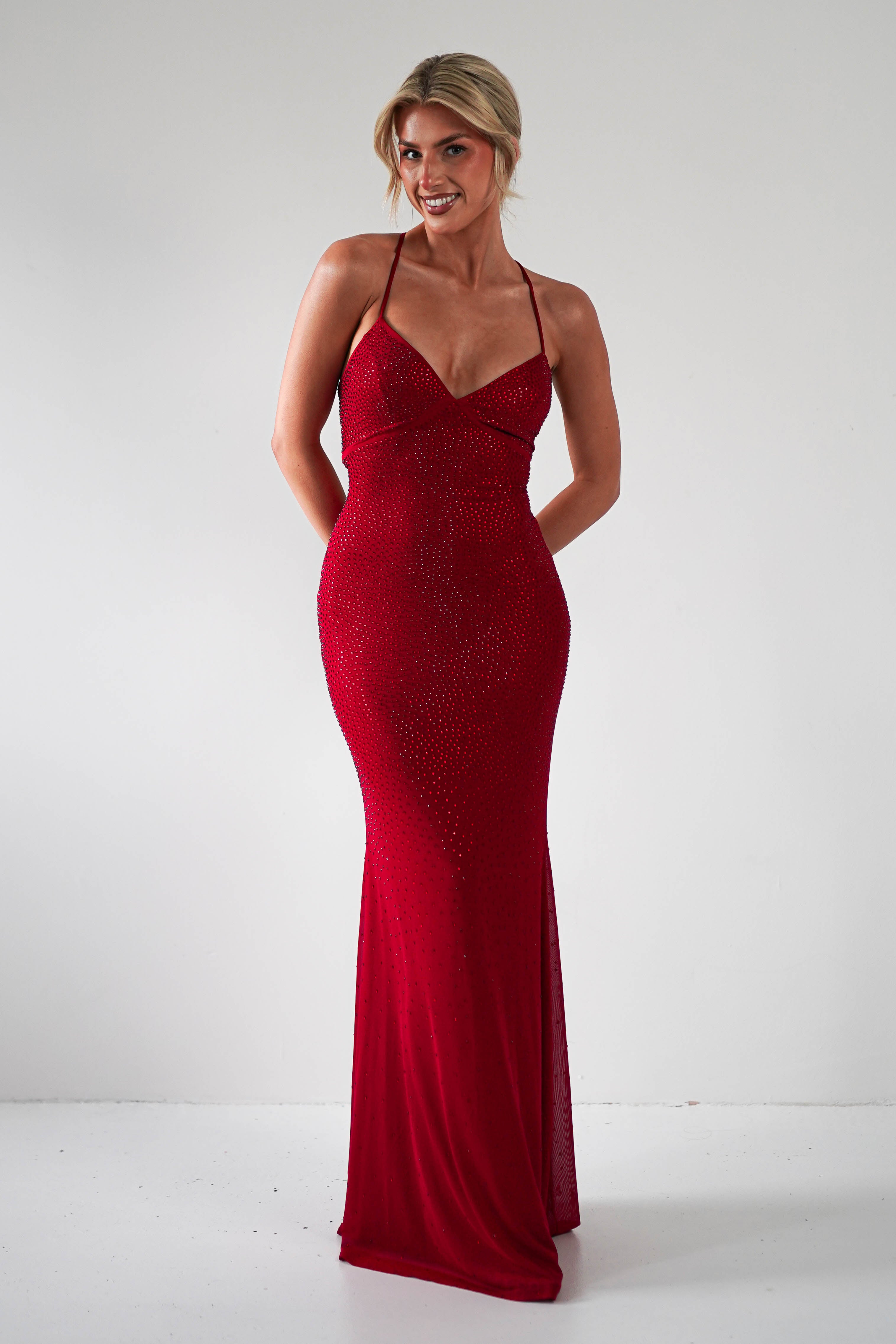 Cataleya Rhinestone Bodycon Gown | Red | Debs & Prom | Formal Gown | Oh Hello Clothing