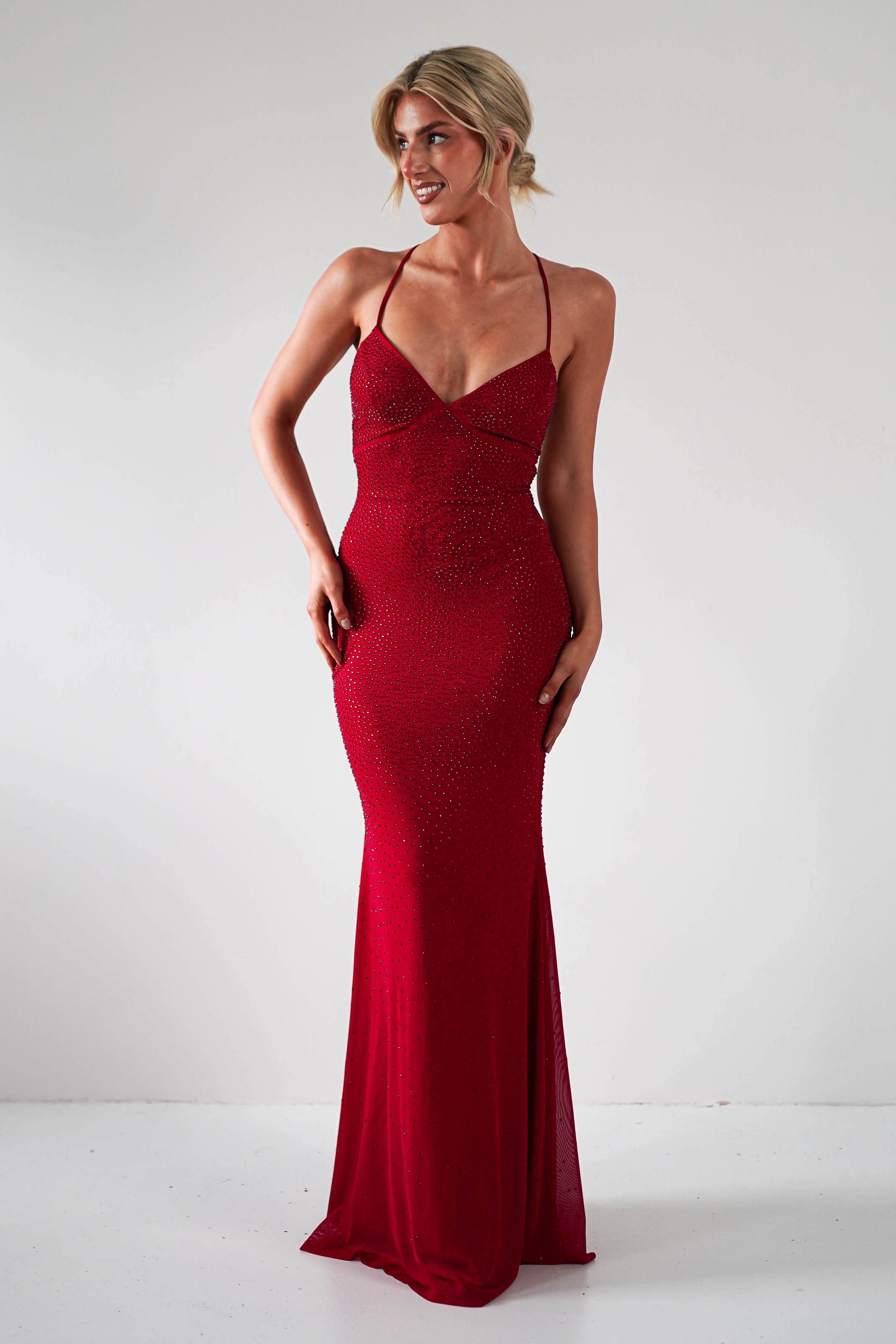 Cataleya Rhinestone Bodycon Gown | Red | Debs & Prom | Formal Gown | Oh Hello Clothing
