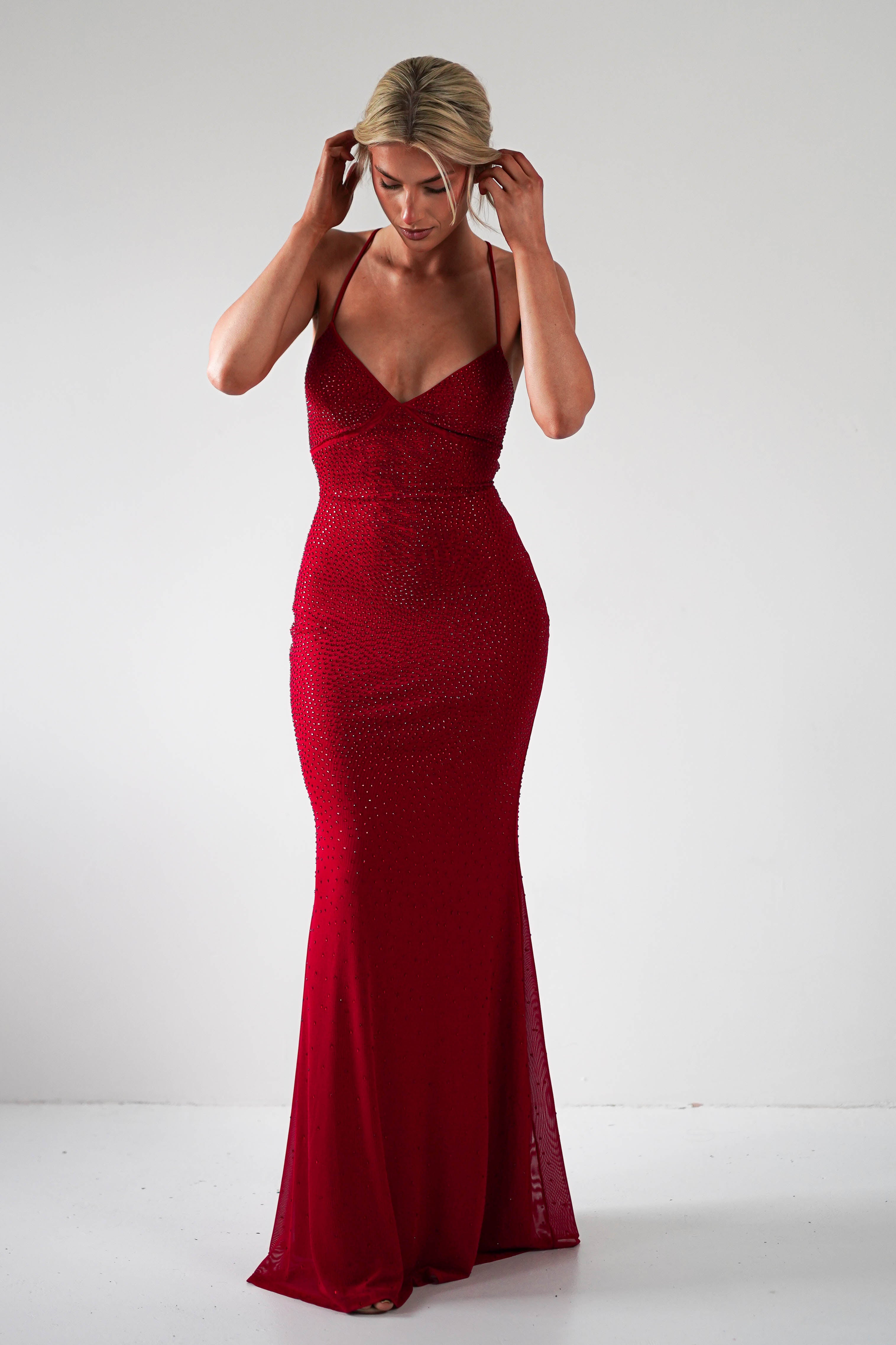 Cataleya Rhinestone Bodycon Gown | Red | Debs & Prom | Formal Gown | Oh Hello Clothing