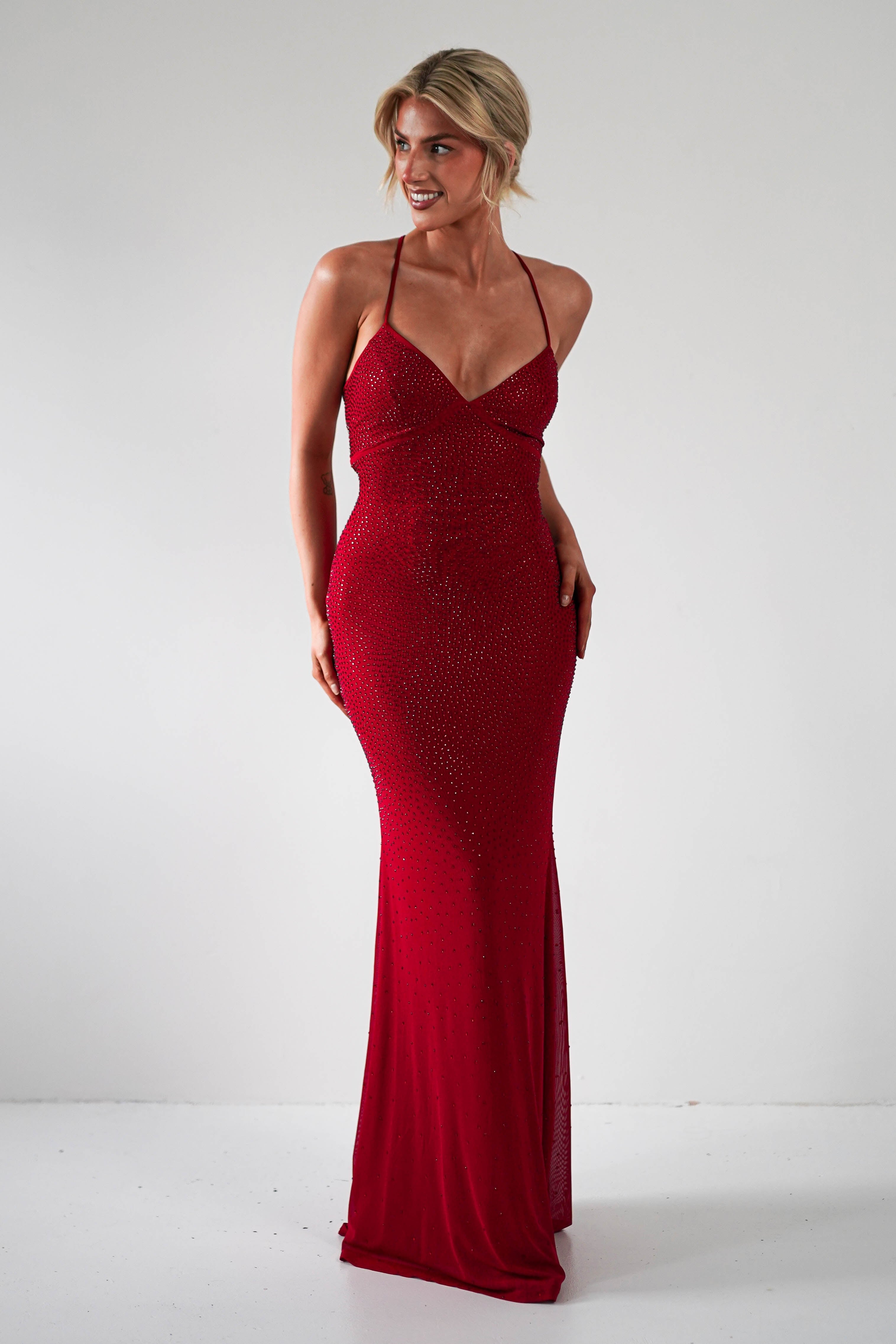 Cataleya Rhinestone Bodycon Gown | Red | Debs & Prom | Formal Gown | Oh Hello Clothing