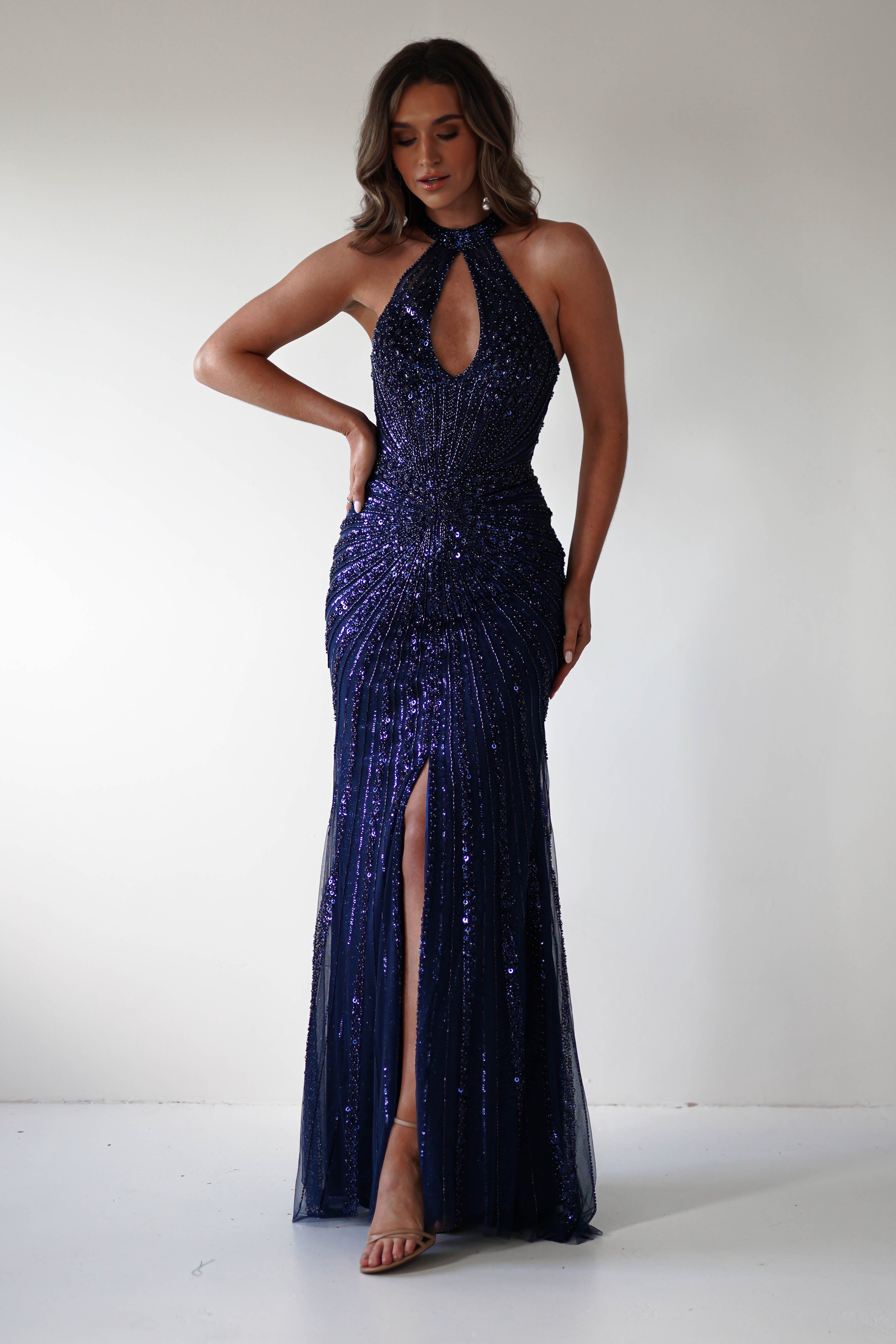 Santana Beaded Keyhole Gown | Midnight | Debs & Prom | Formal Gown | Oh Hello Clothing