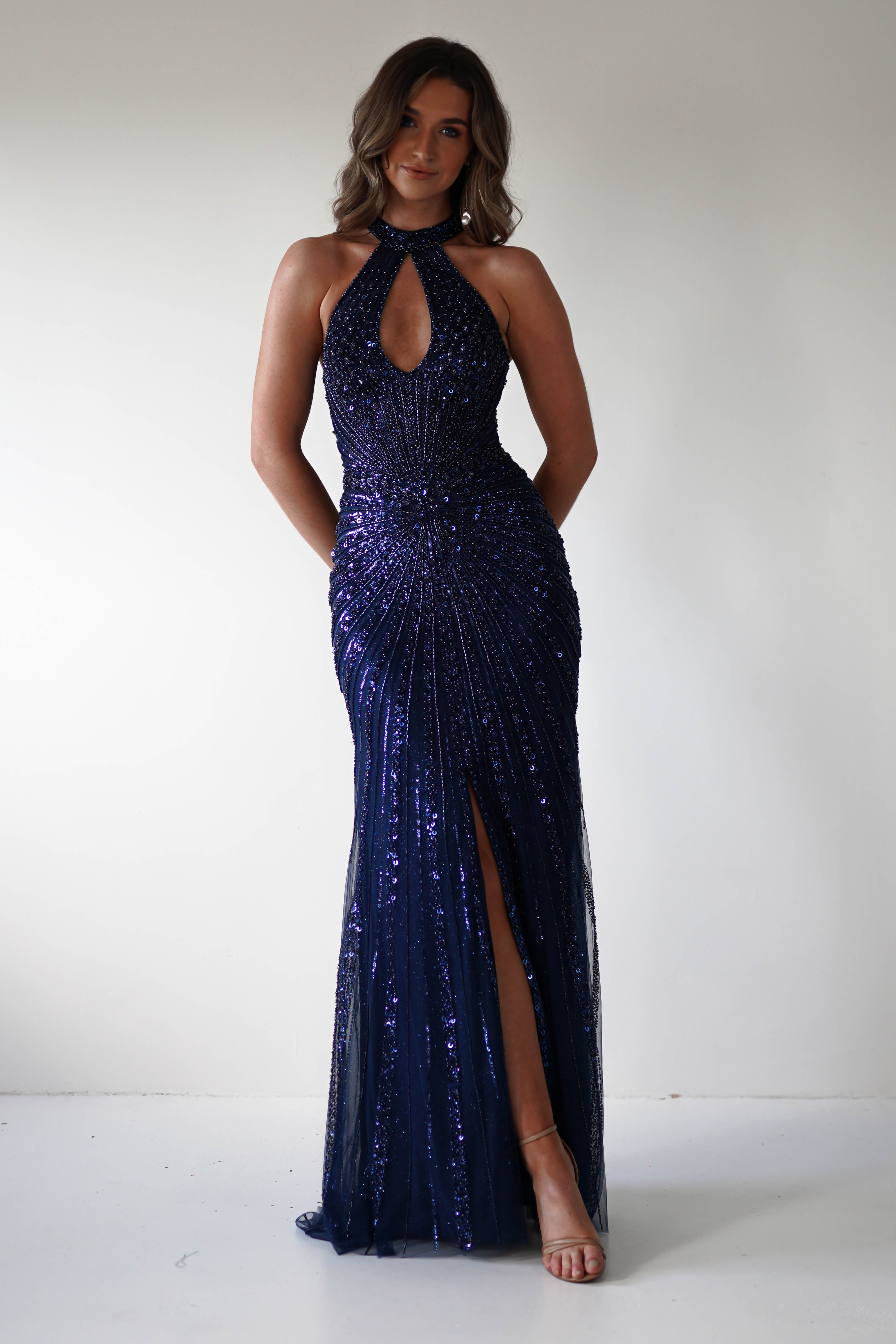 Santana Beaded Keyhole Gown | Midnight | Debs & Prom | Formal Gown | Oh Hello Clothing