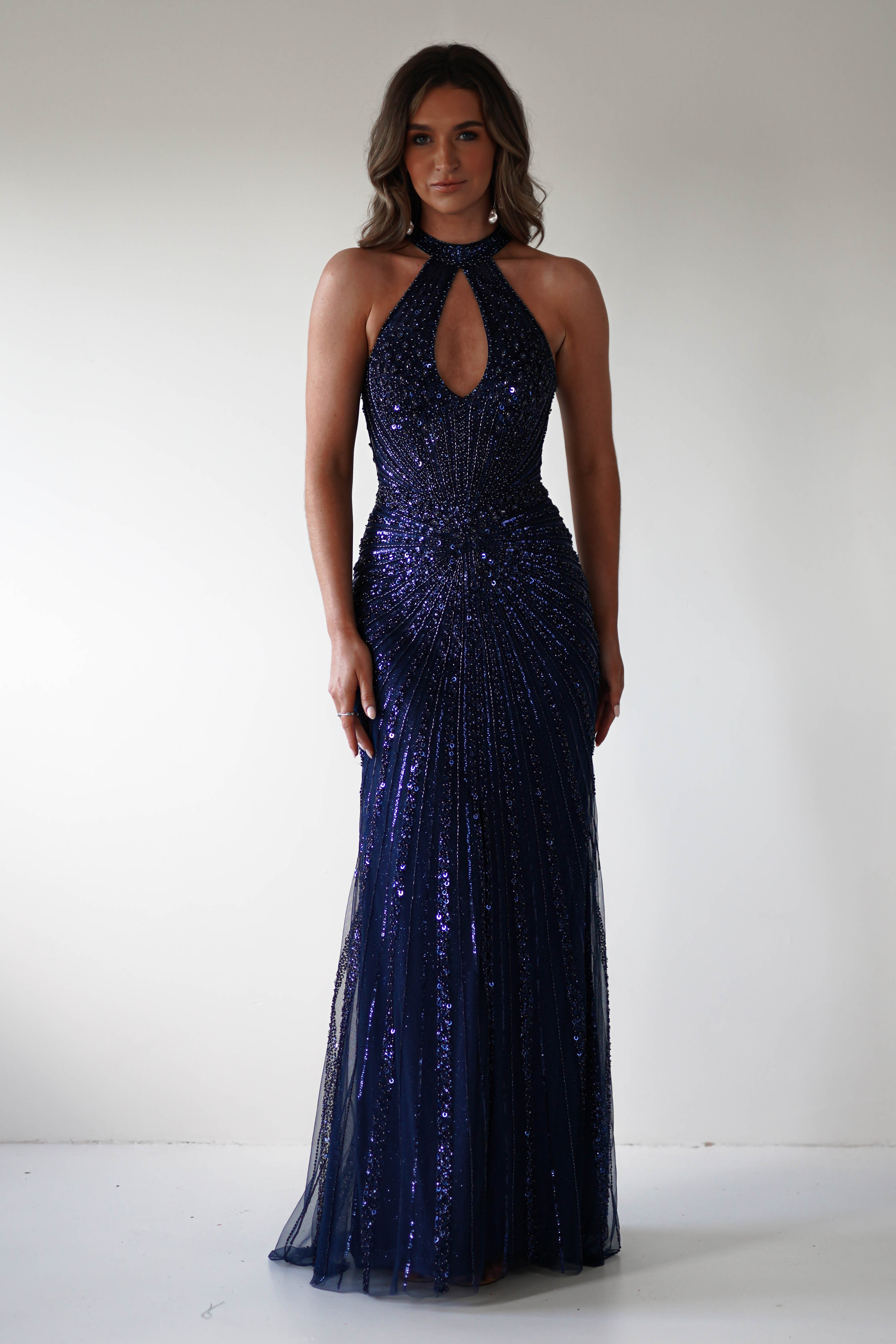 Santana Beaded Keyhole Gown | Midnight | Debs & Prom | Formal Gown | Oh Hello Clothing