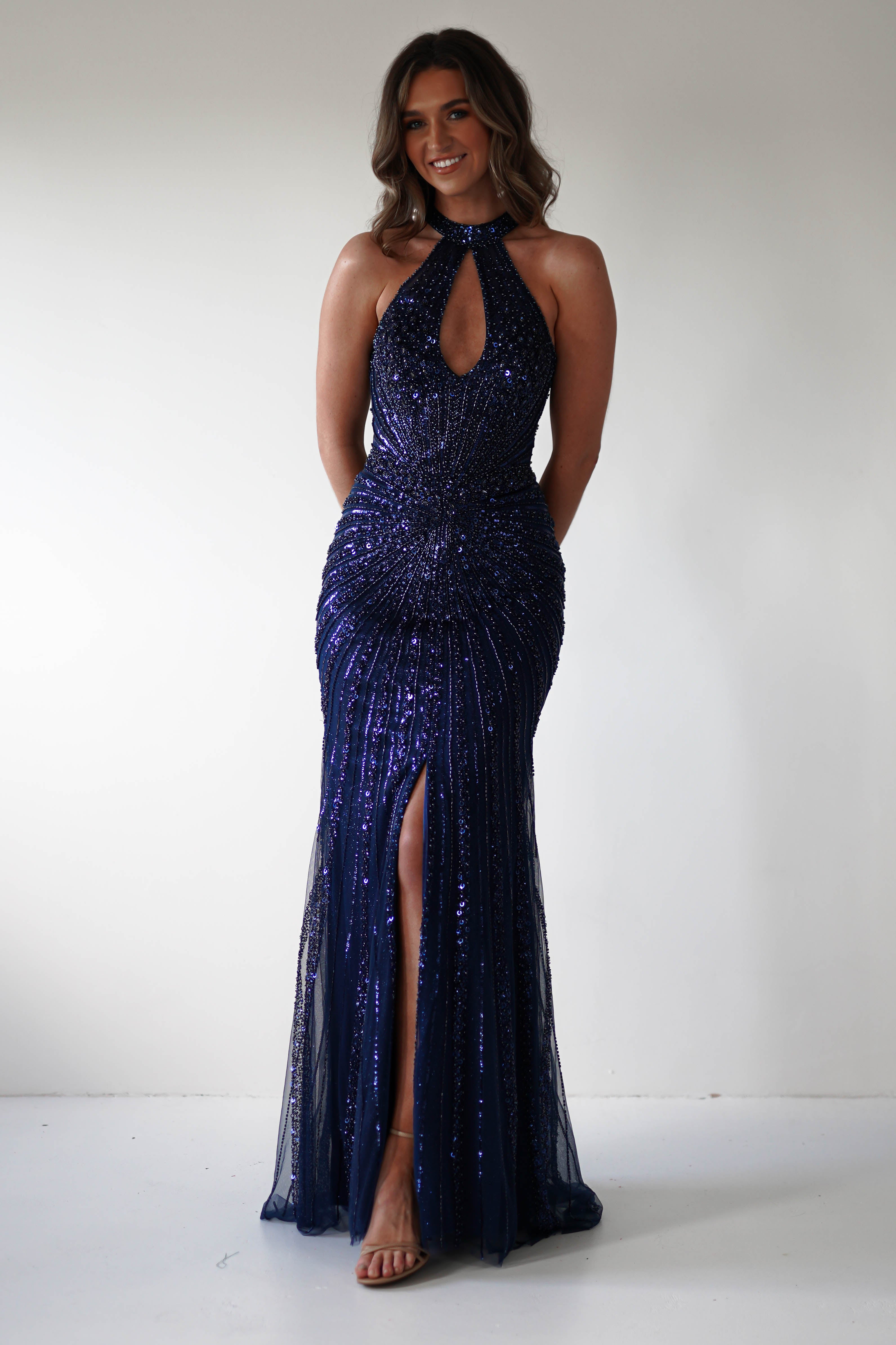 Santana Beaded Keyhole Gown | Midnight | Debs & Prom | Formal Gown | Oh Hello Clothing