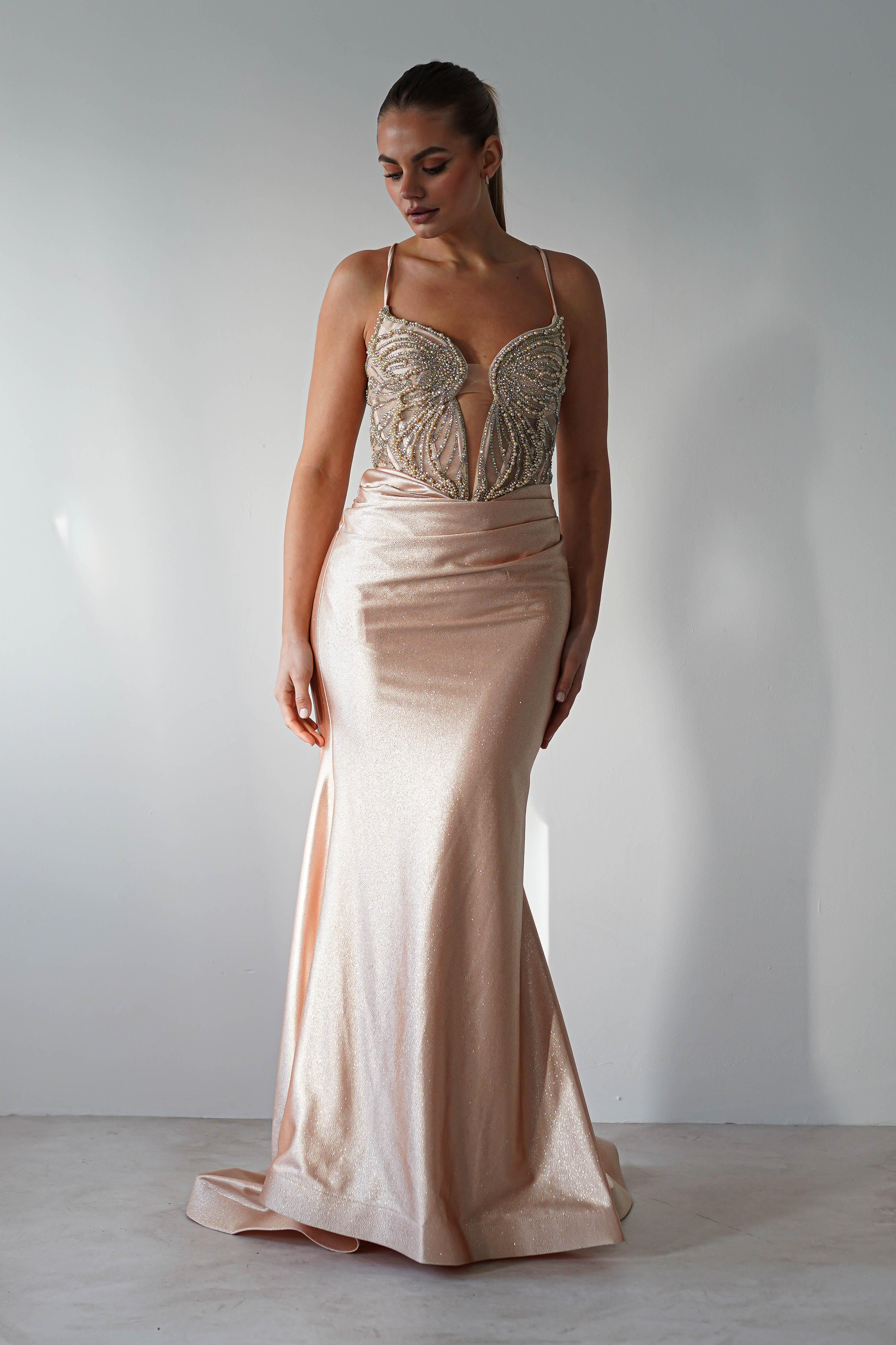 The Butterfly Embellished Bodycon Gown | Gold | Debs & Prom | Formal Gown | Oh Hello Clothing