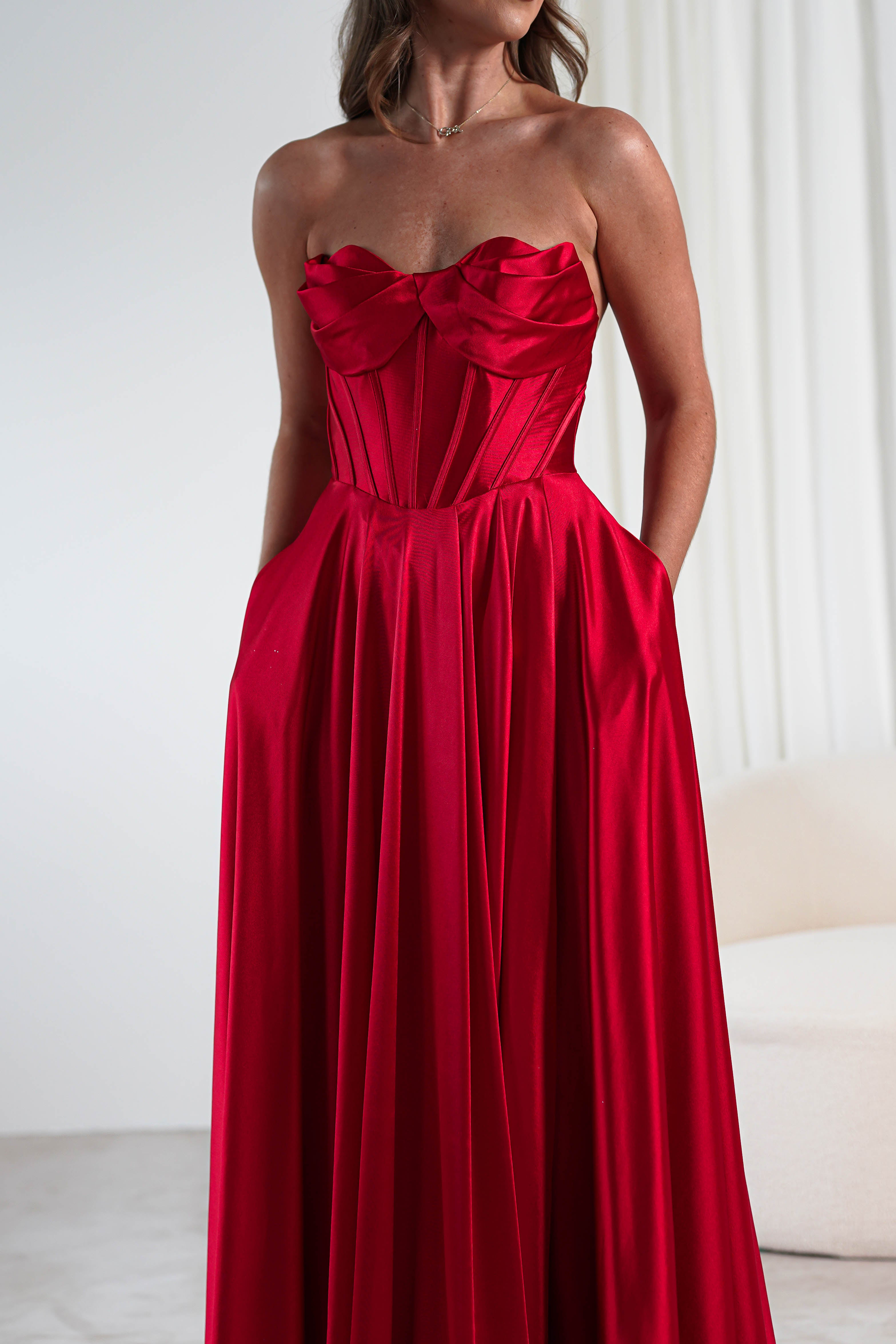 Kristi Strapless A Line Gown | Red | Debs & Prom | Formal Gown | Oh Hello Clothing