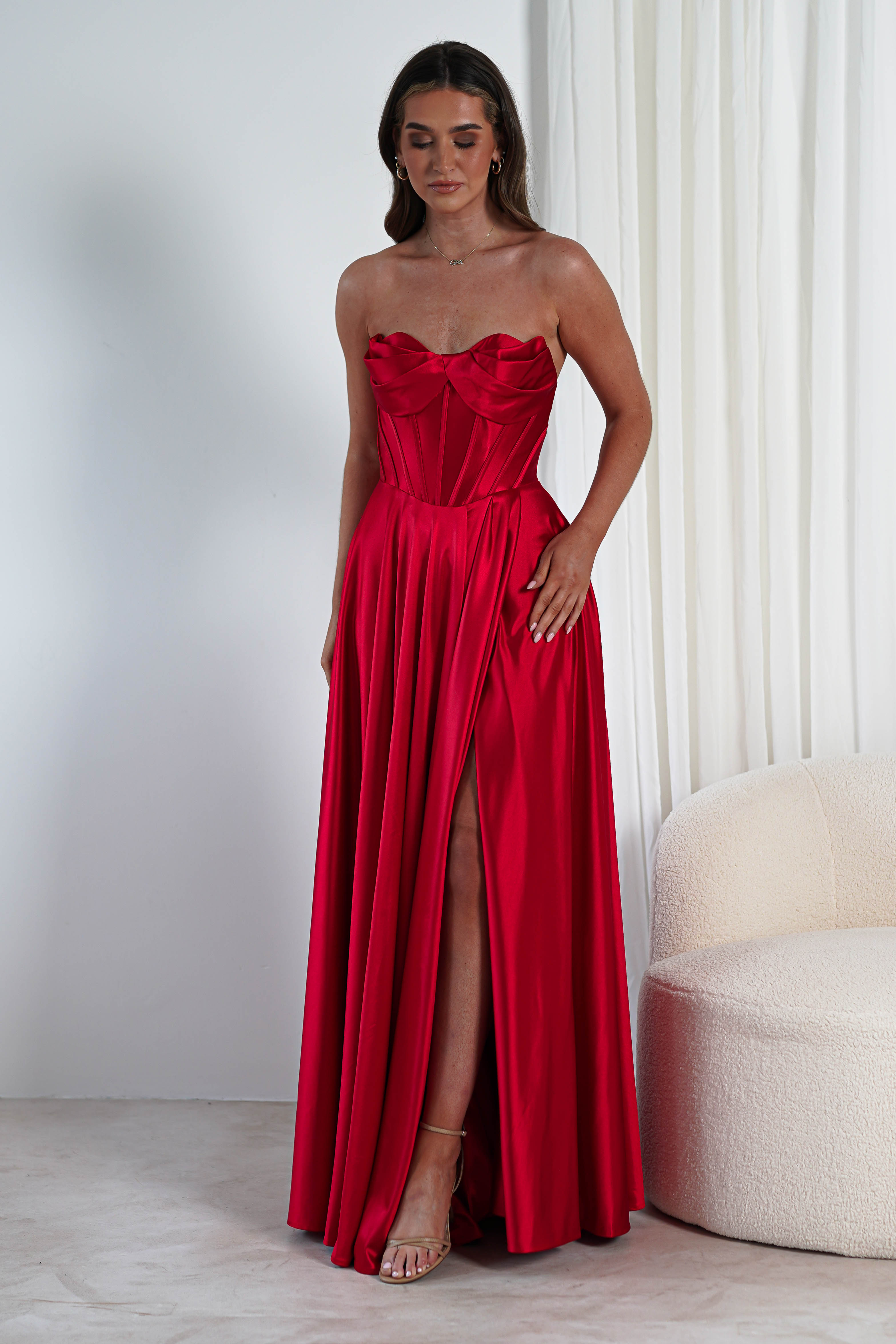 Kristi Strapless A Line Gown | Red | Debs & Prom | Formal Gown | Oh Hello Clothing