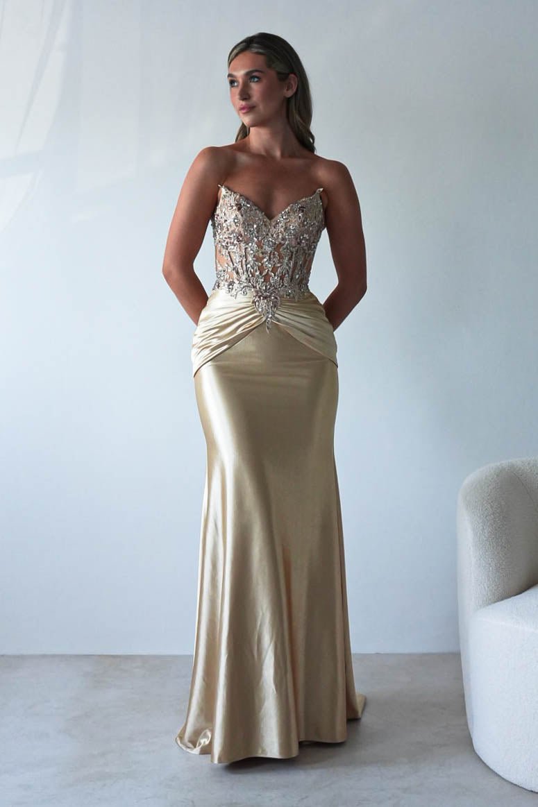 Raquel Bodycon Embellished Gown | Gold | Debs & Prom | Formal Gown | Oh Hello Clothing