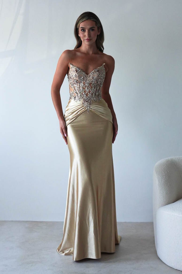 Raquel Bodycon Embellished Gown | Gold | Debs & Prom | Formal Gown | Oh Hello Clothing