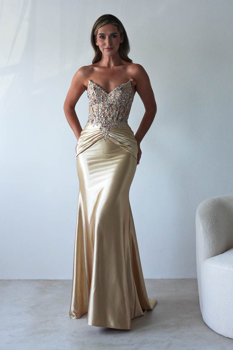 Raquel Bodycon Embellished Gown | Gold | Debs & Prom | Formal Gown | Oh Hello Clothing