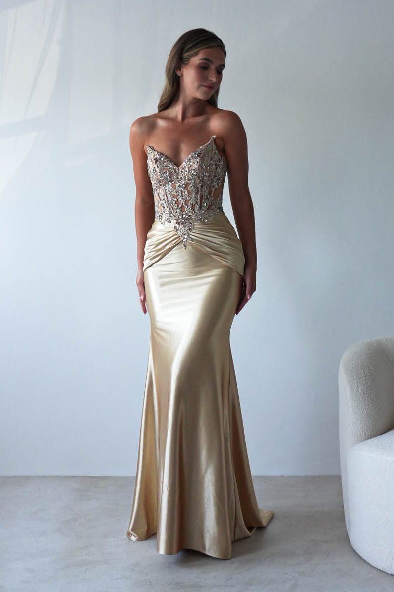 Raquel Bodycon Embellished Gown | Gold | Debs & Prom | Formal Gown | Oh Hello Clothing