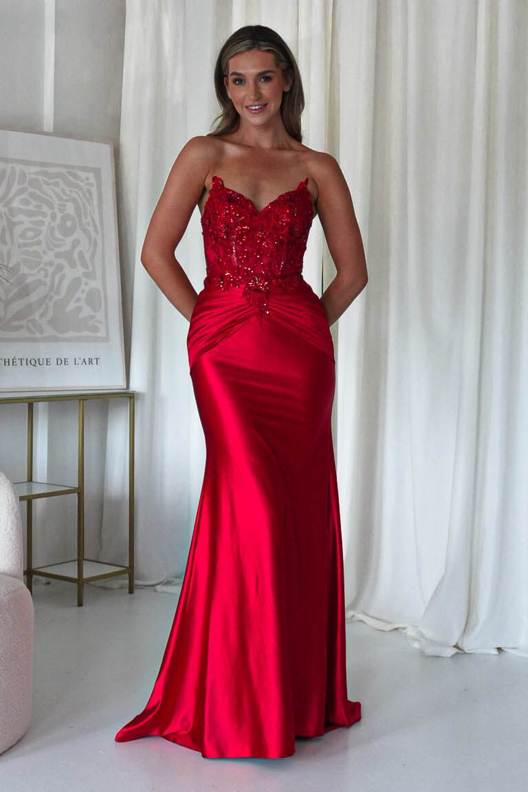 Raquel Bodycon Embellished Gown | Red | Debs & Prom | Formal Gown | Oh Hello Clothing