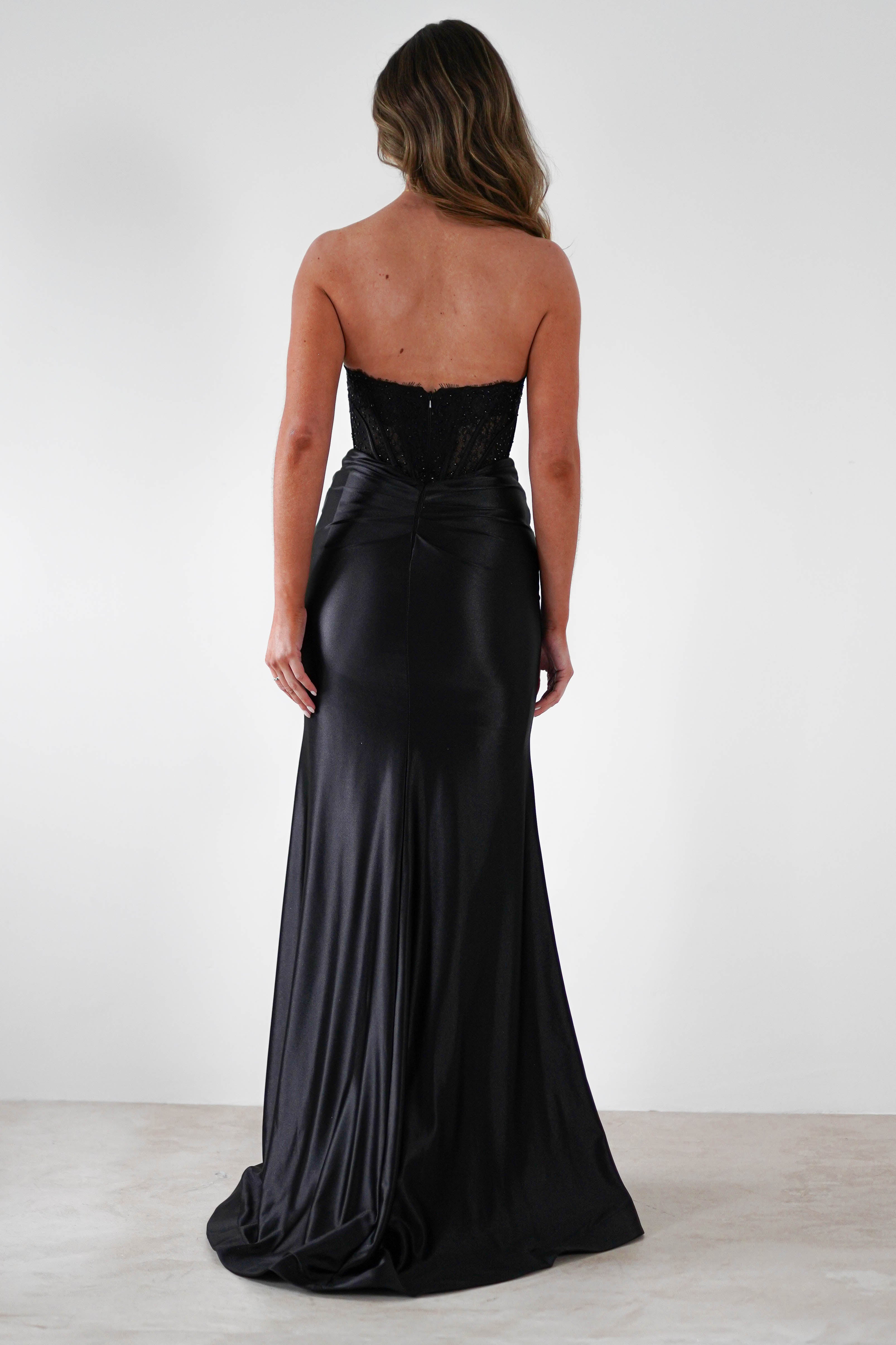 Misha Strapless Lace Detail Gown | Black | Debs & Prom | Formal Gown | Oh Hello Clothing