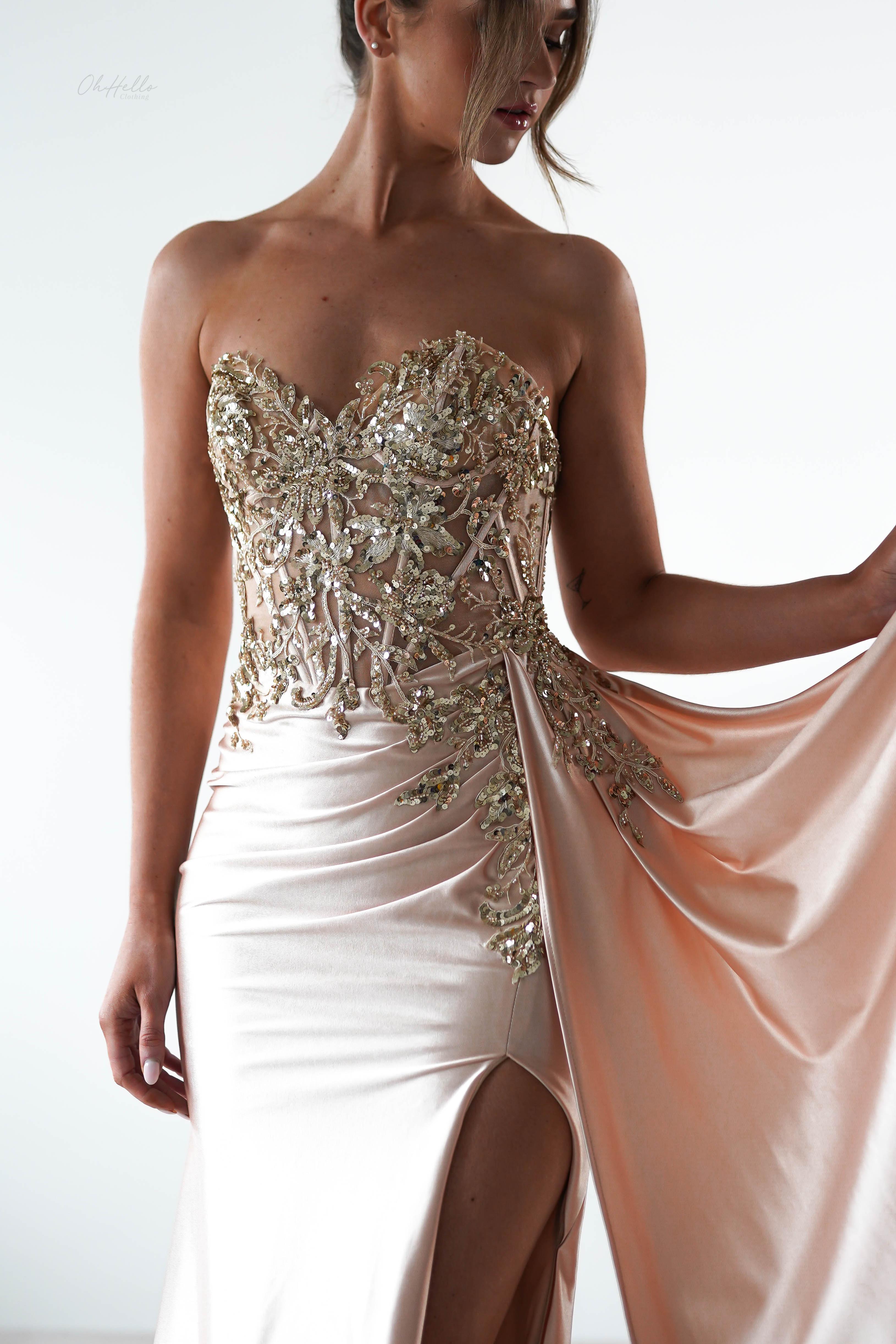 Saraya Bodycon Embellished Gown | Gold | Debs & Prom | Formal Gown | Oh Hello Clothing