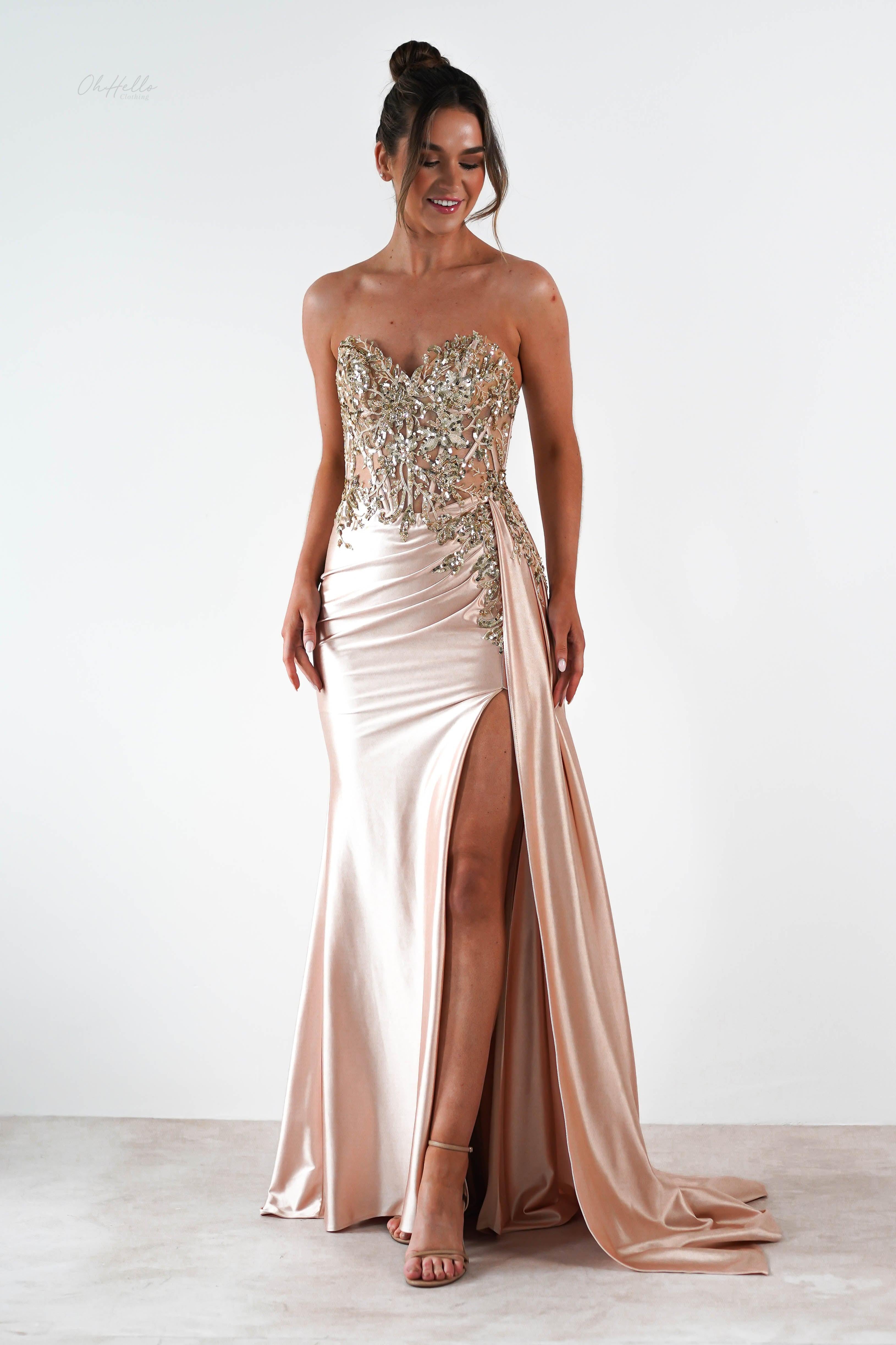 Saraya Bodycon Embellished Gown | Gold | Debs & Prom | Formal Gown | Oh Hello Clothing