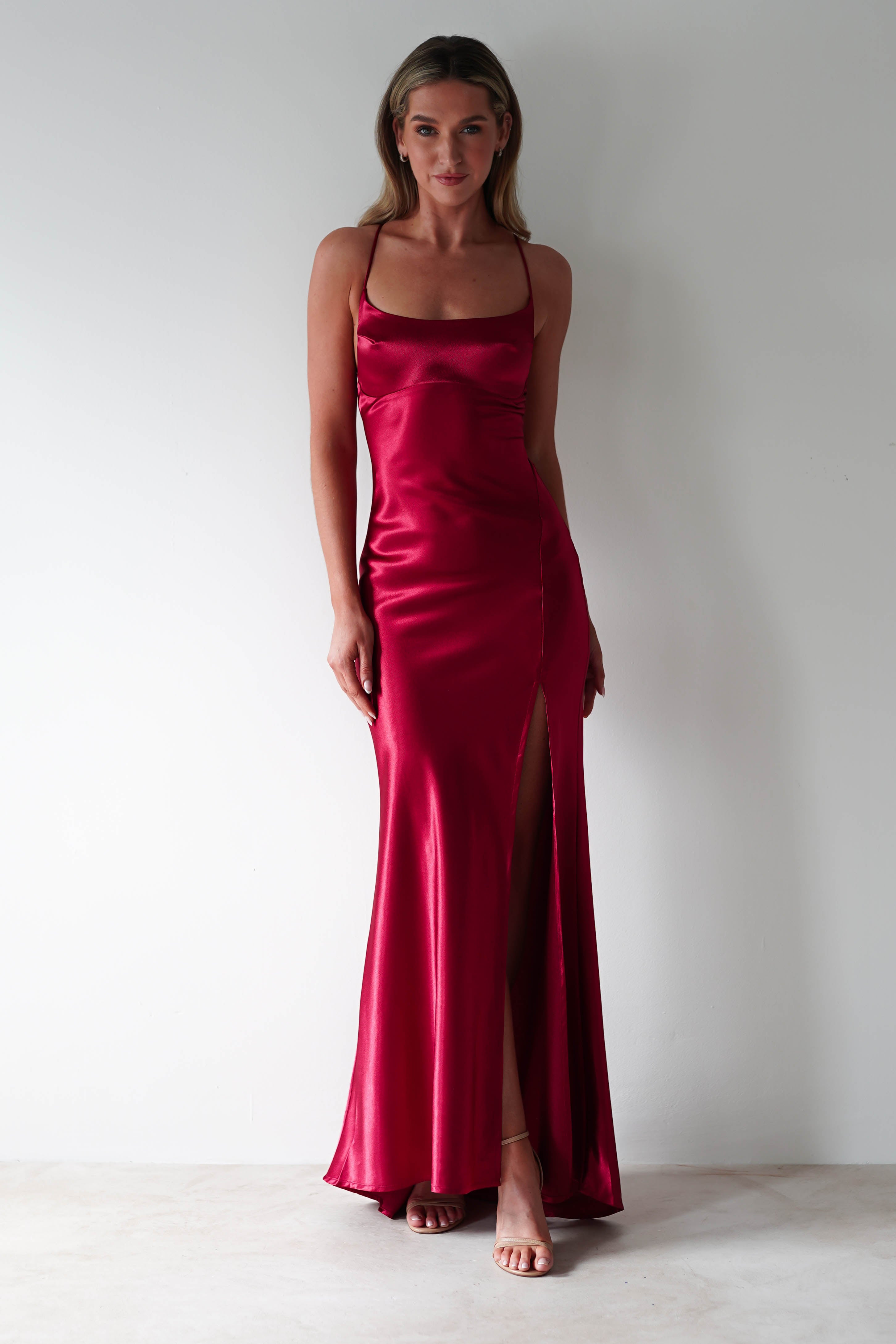 Celinee Satin Maxi Gown | Red | Debs & Prom | Formal Gown | Oh Hello Clothing