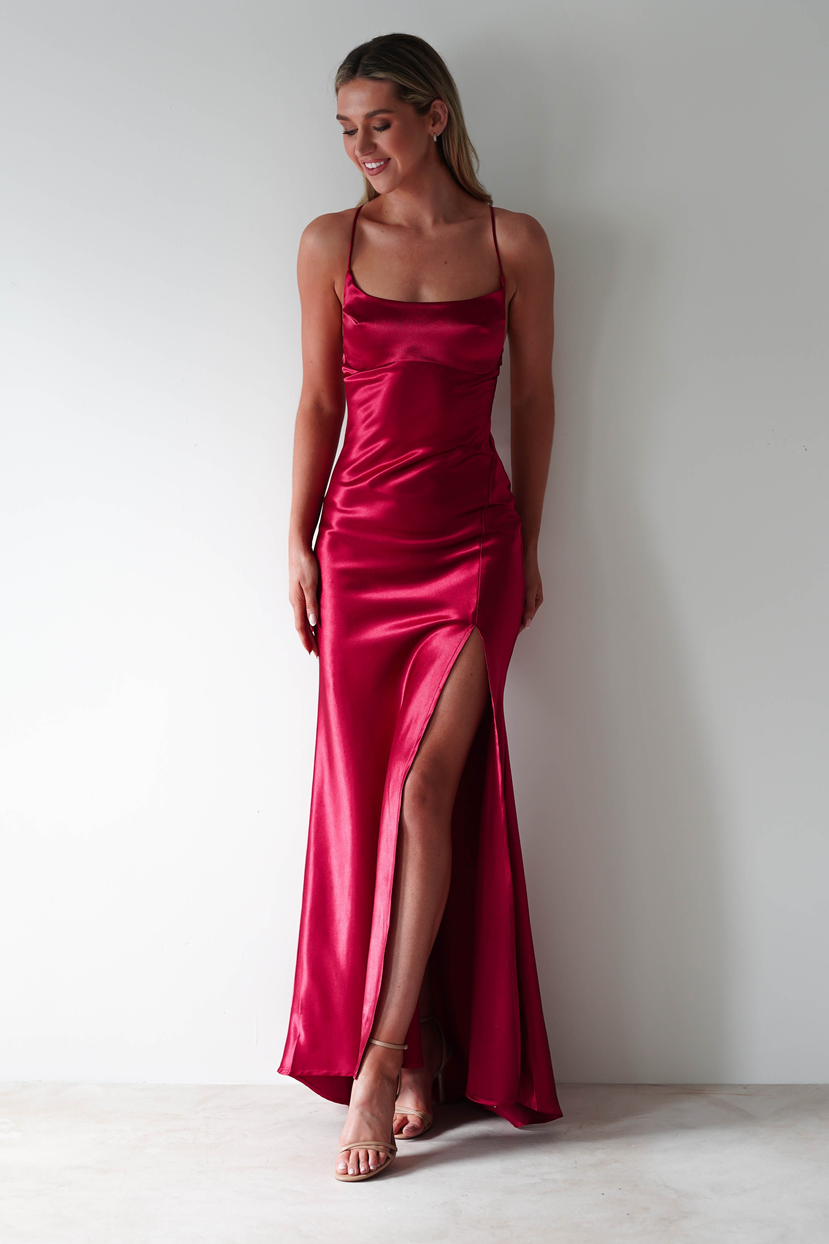 Celinee Satin Maxi Gown | Red | Debs & Prom | Formal Gown | Oh Hello Clothing