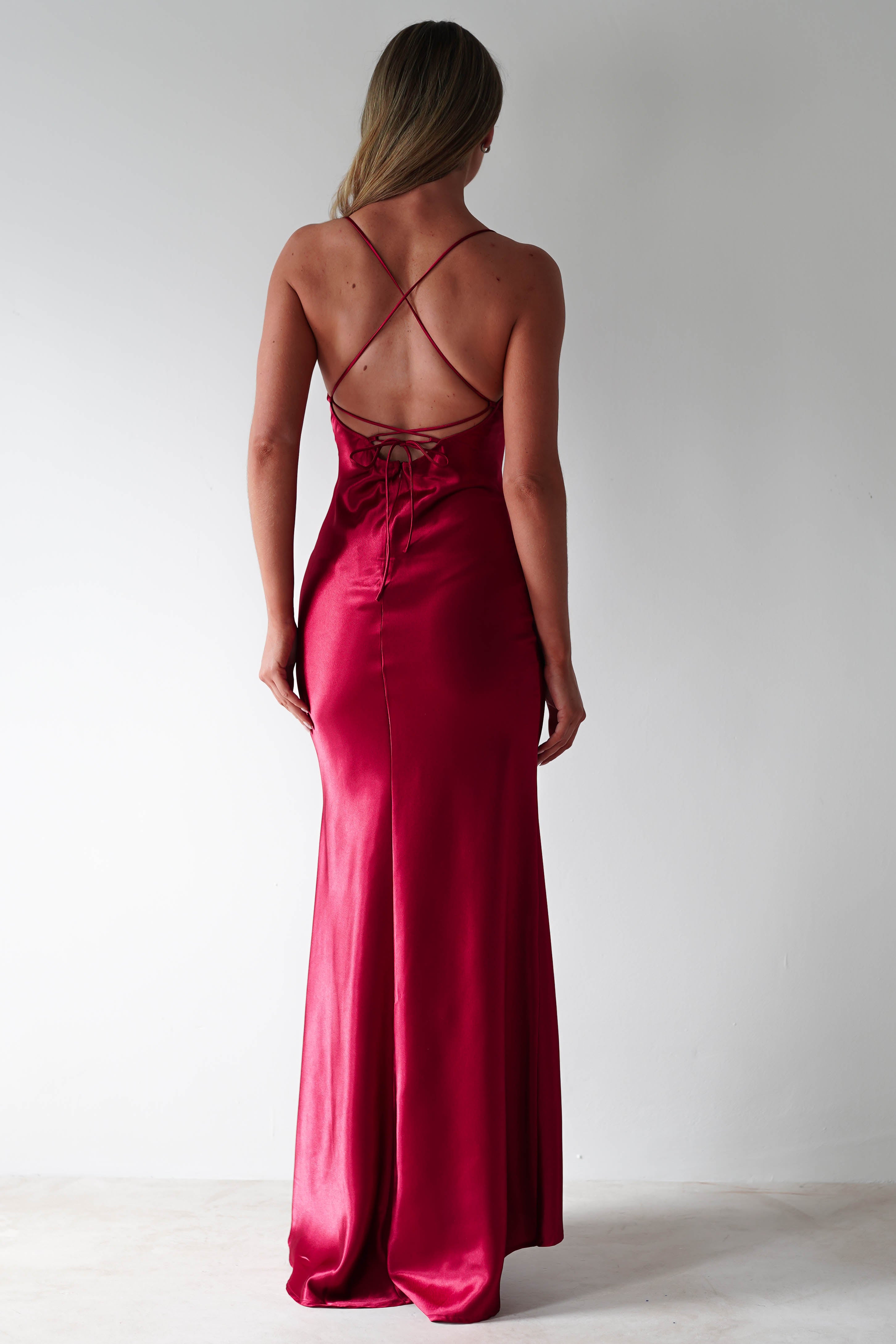 Celinee Satin Maxi Gown | Red | Debs & Prom | Formal Gown | Oh Hello Clothing