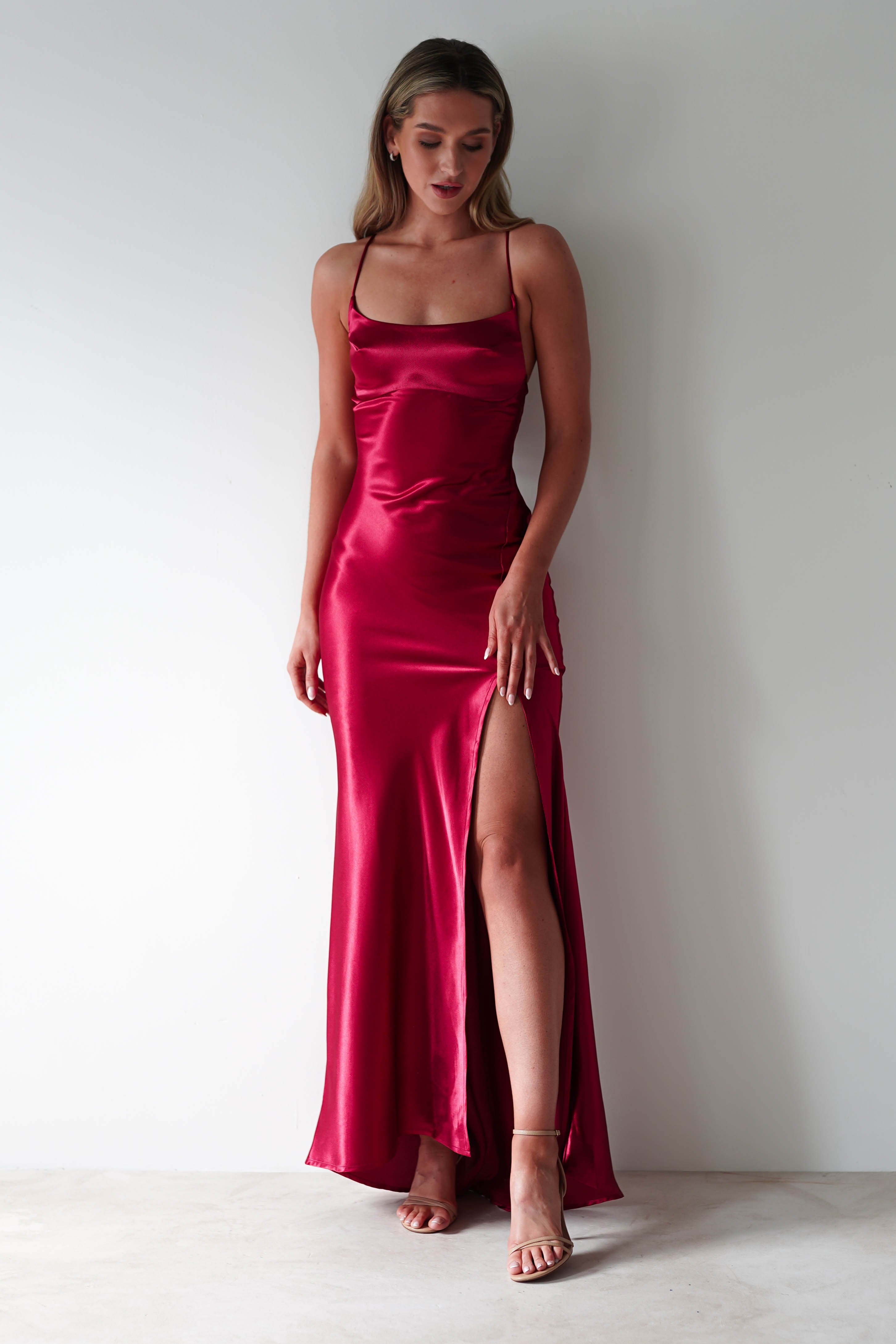 Celinee Satin Maxi Gown | Red | Debs & Prom | Formal Gown | Oh Hello Clothing