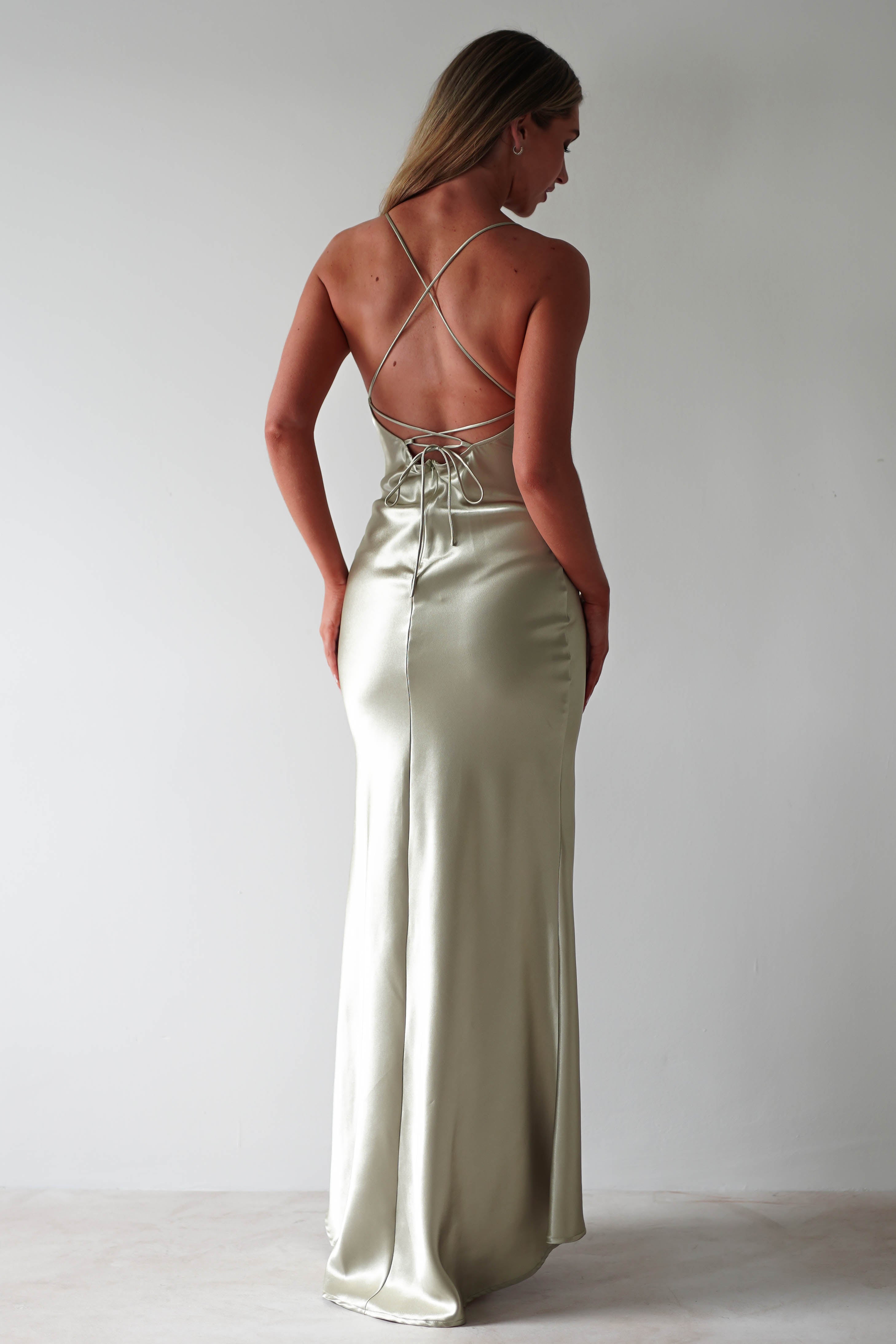 Celinee Satin Maxi Gown | Sage | Debs & Prom | Formal Gown | Oh Hello Clothing